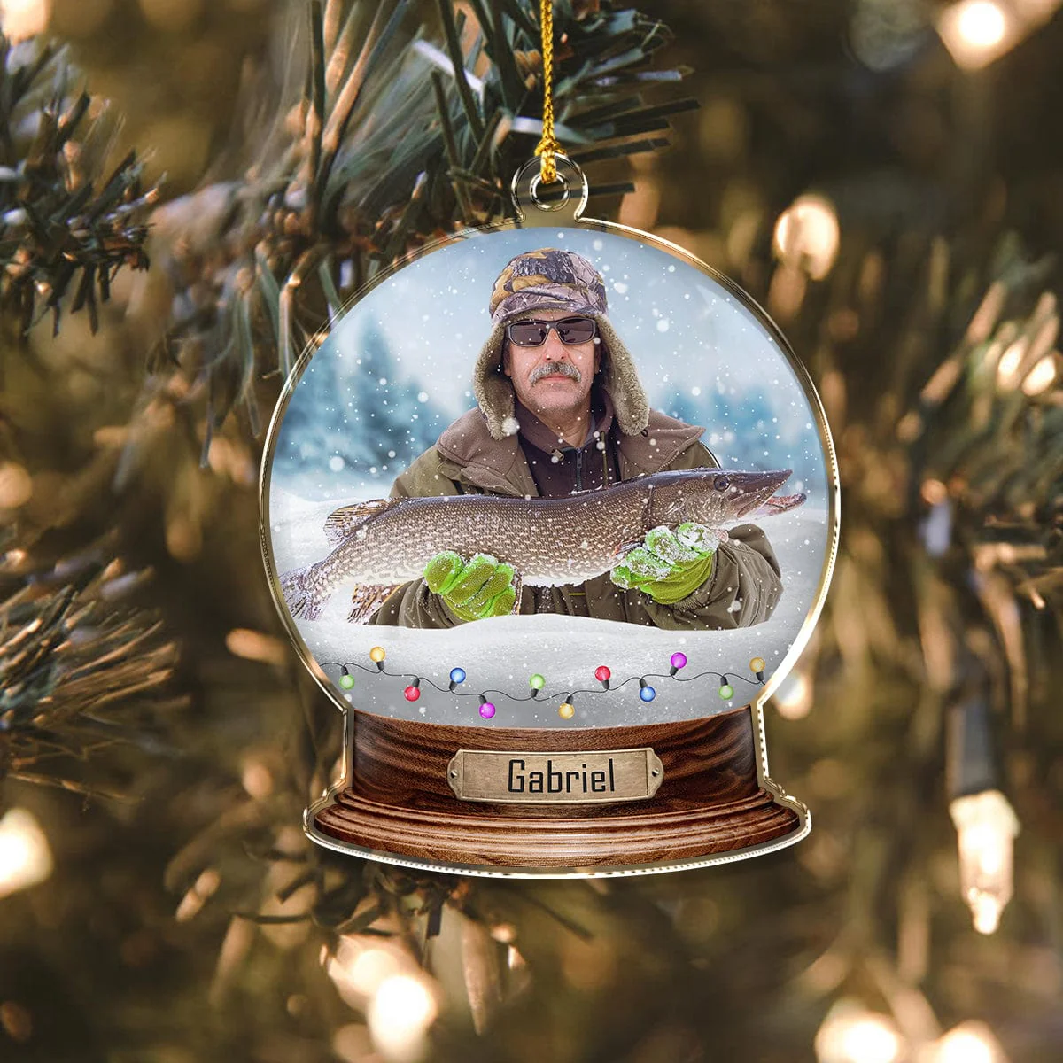 Custom Photo For Fishing Lovers Snowglobe Acrylic Ornament HA75 891612