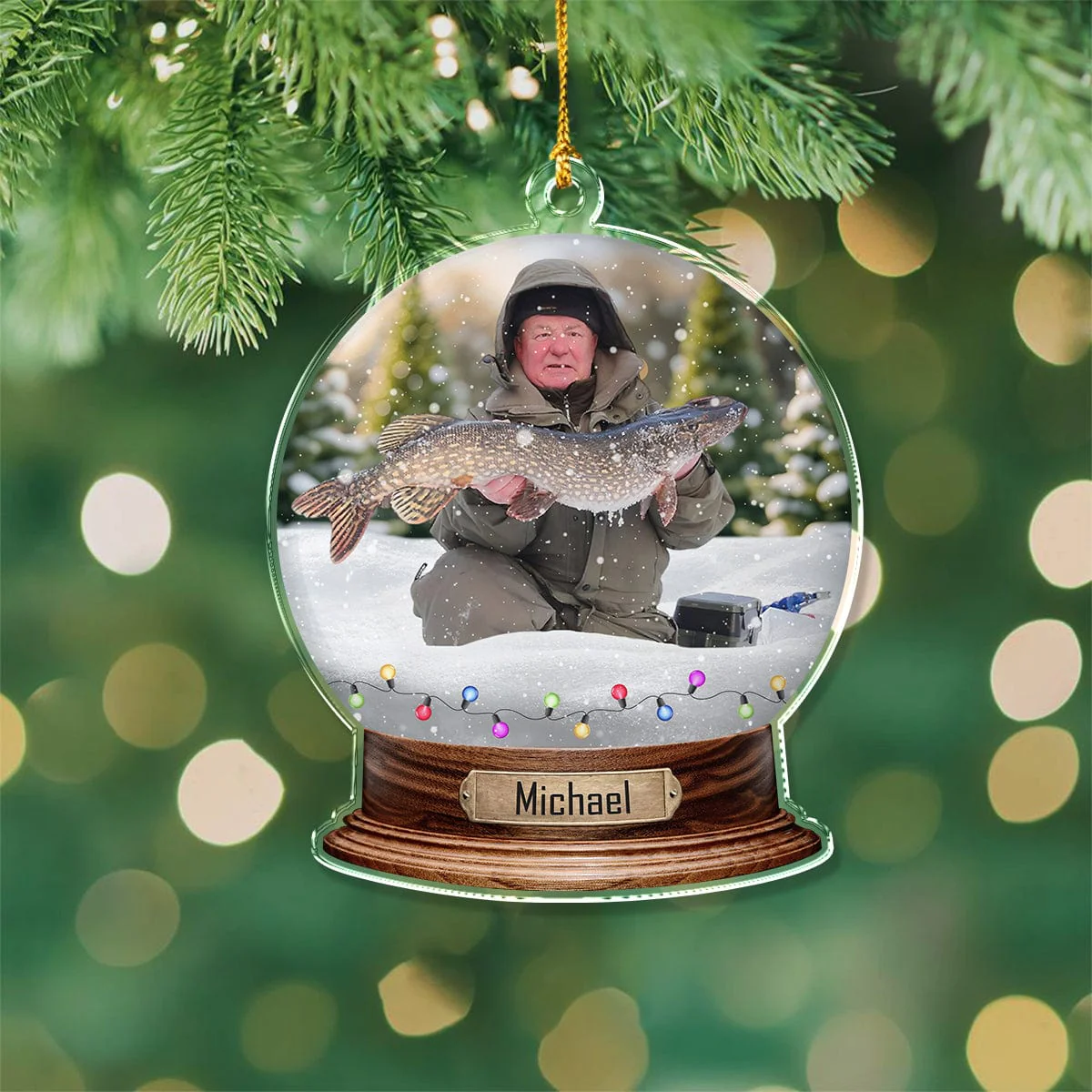 Custom Photo For Fishing Lovers Snowglobe Acrylic Ornament HA75 891612 - Image 2