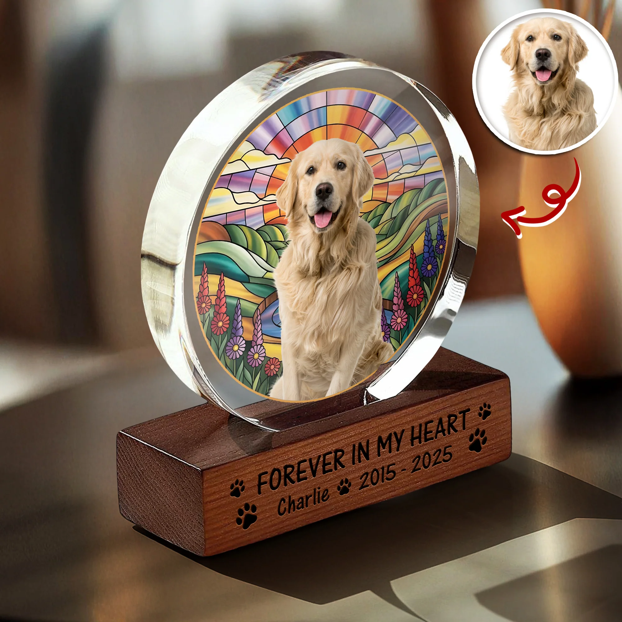 Custom Photo Forever In My Heart Dog Cat Pet Memorial Round Acrylic Frame Block HA75 897014 - Image 3