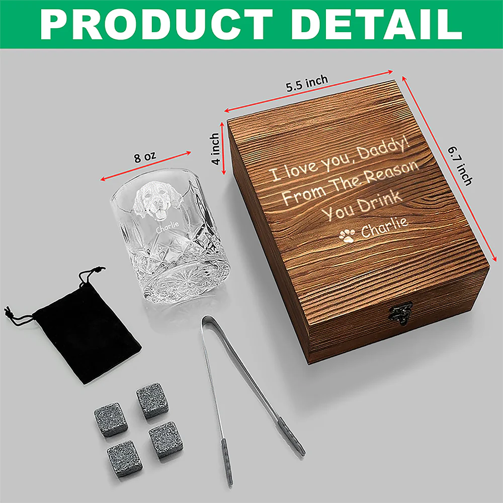 Custom Photo From The Reasons You Drink For Dog Lover Engraved Whiskey Glass Set with Wooden Box HA75 898030 - Image 7