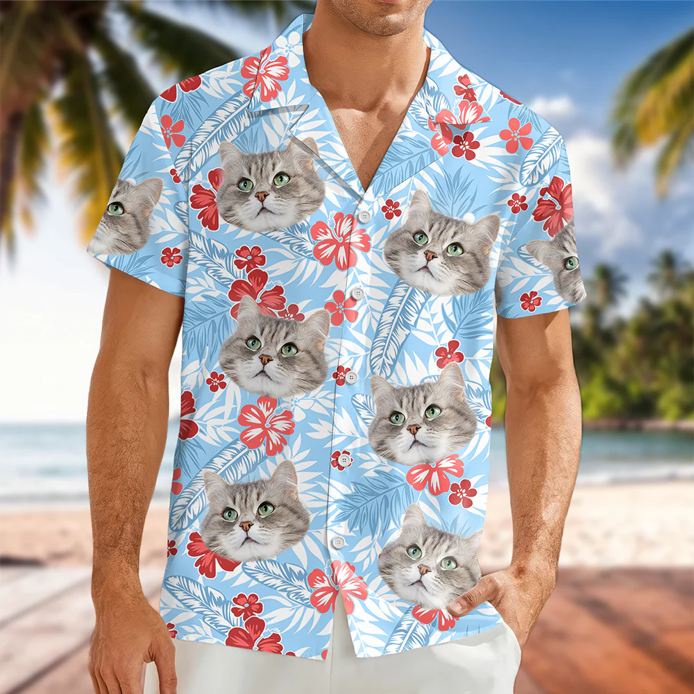 Custom Photo Funny Face Cat Family Hawaii Shirt Summer Gift HA75 892254 - Image 2