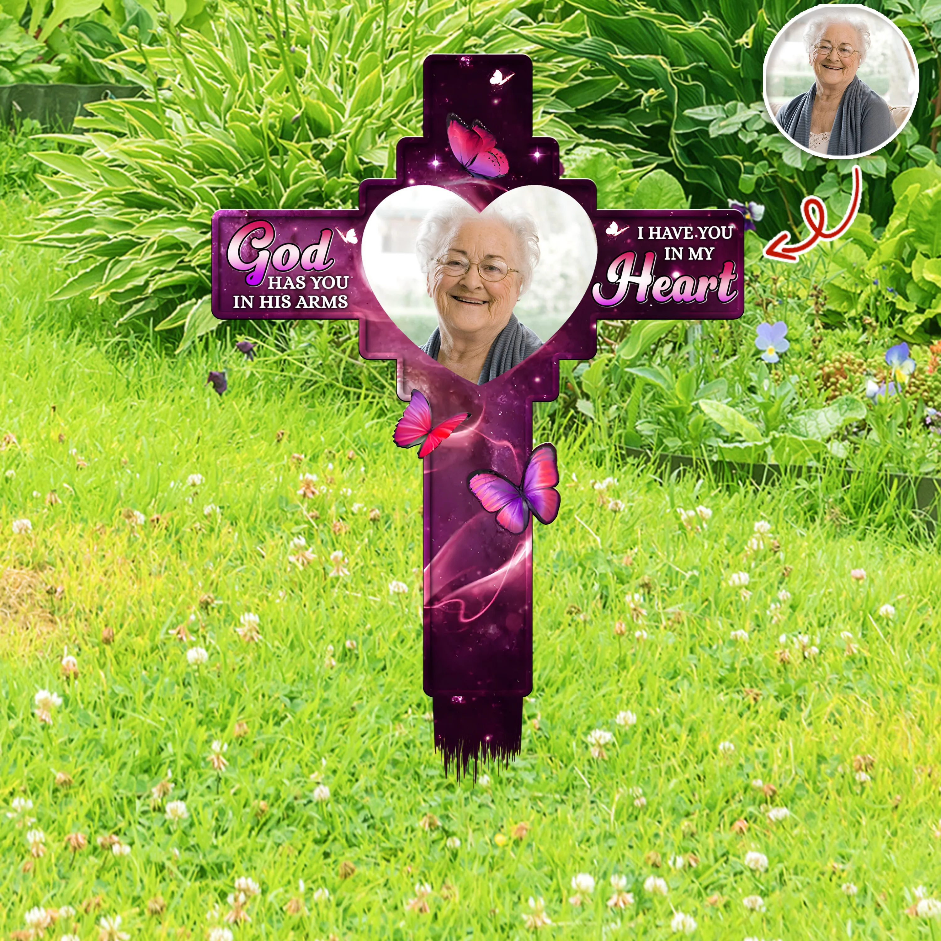 Custom Photo God Has You In His Arms, I Have You In My Heart Memorial Garden Stake HA75 892776 - Image 5