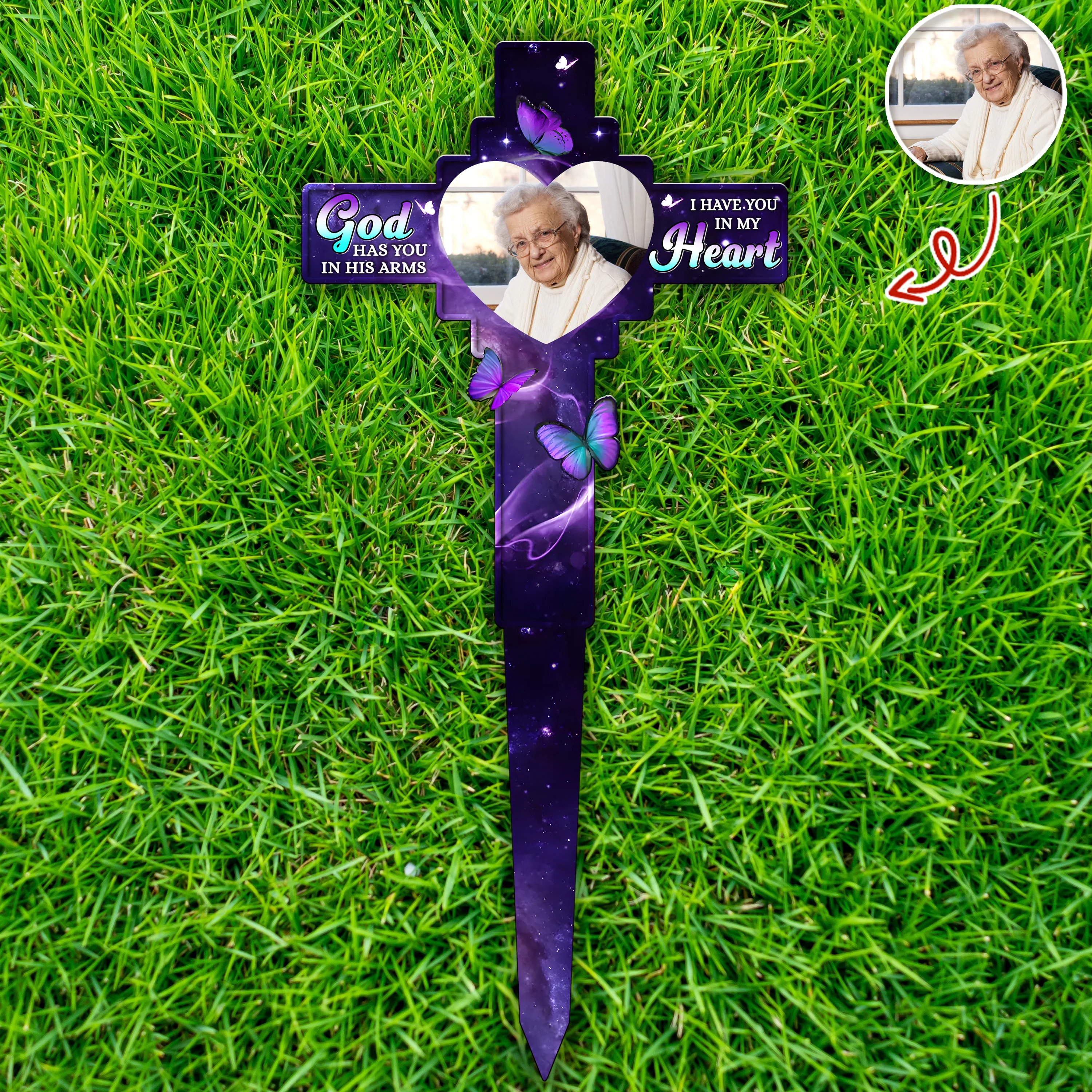 Custom Photo God Has You In His Arms, I Have You In My Heart Memorial Garden Stake HA75 892776 - Image 8