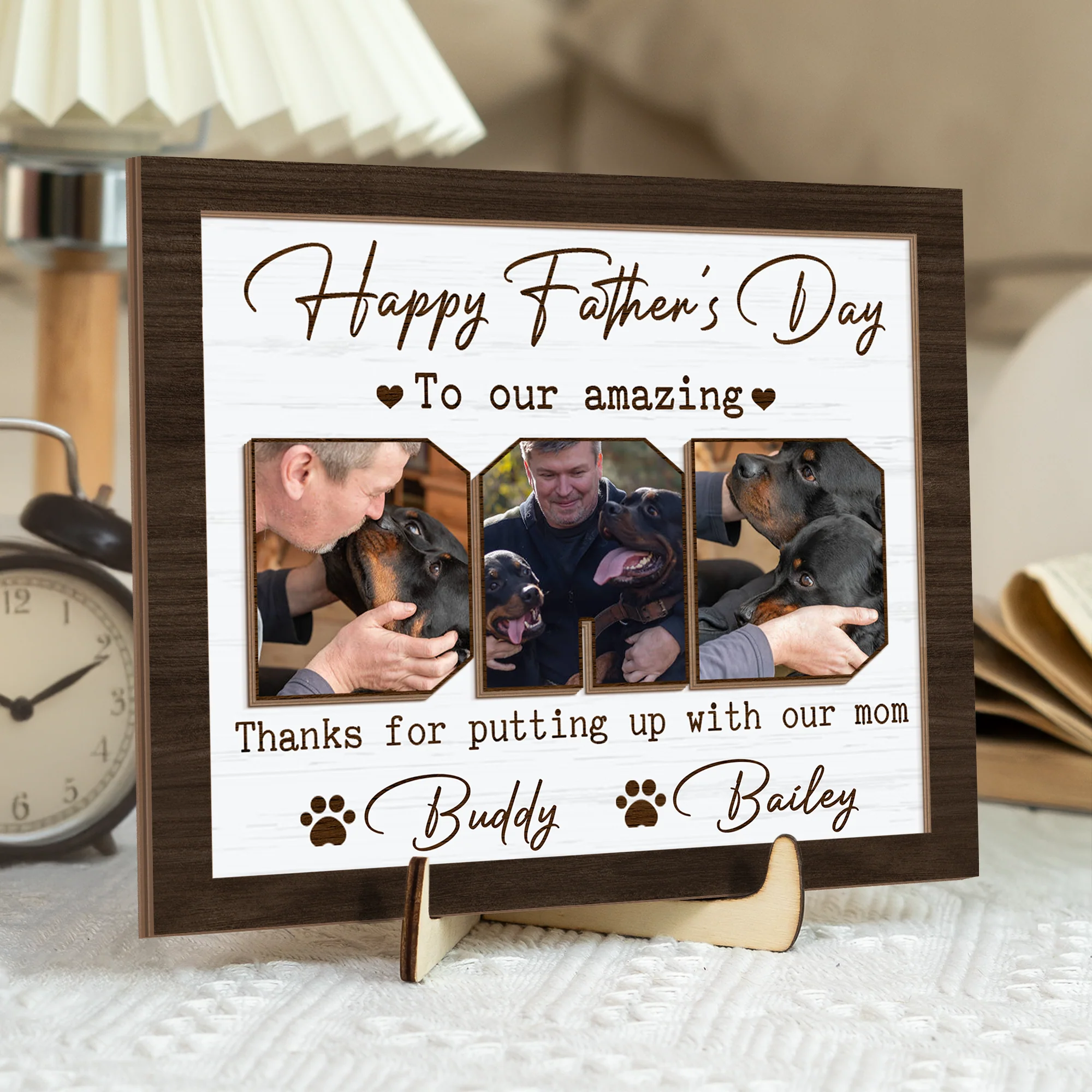 Custom Photo Happy Father's Day To My Amazing Dad 2-Layered Wooden Plaque With Stand HA75 892520 - Image 2