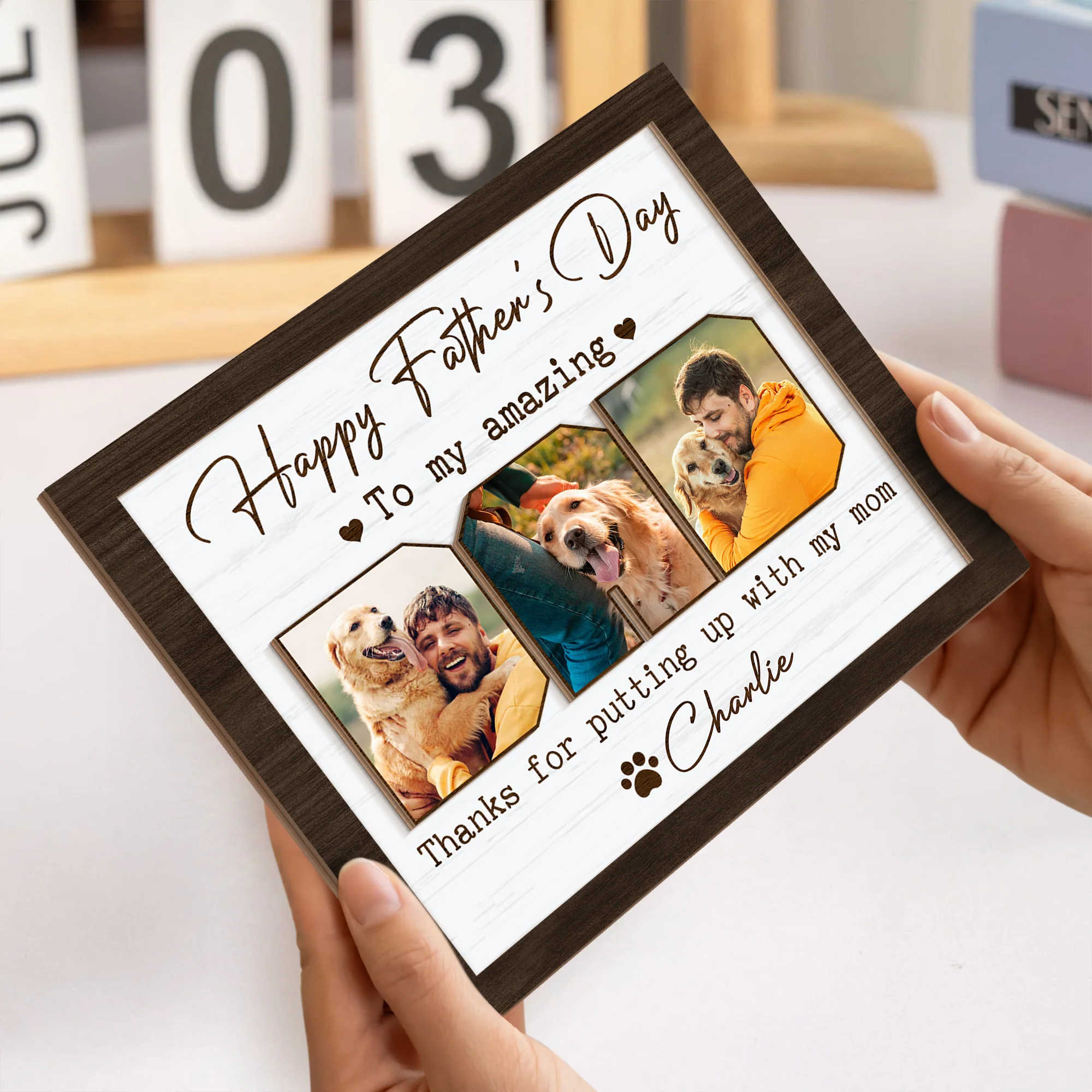 Custom Photo Happy Father's Day To My Amazing Dad 2-Layered Wooden Plaque With Stand HA75 892520 - Image 4