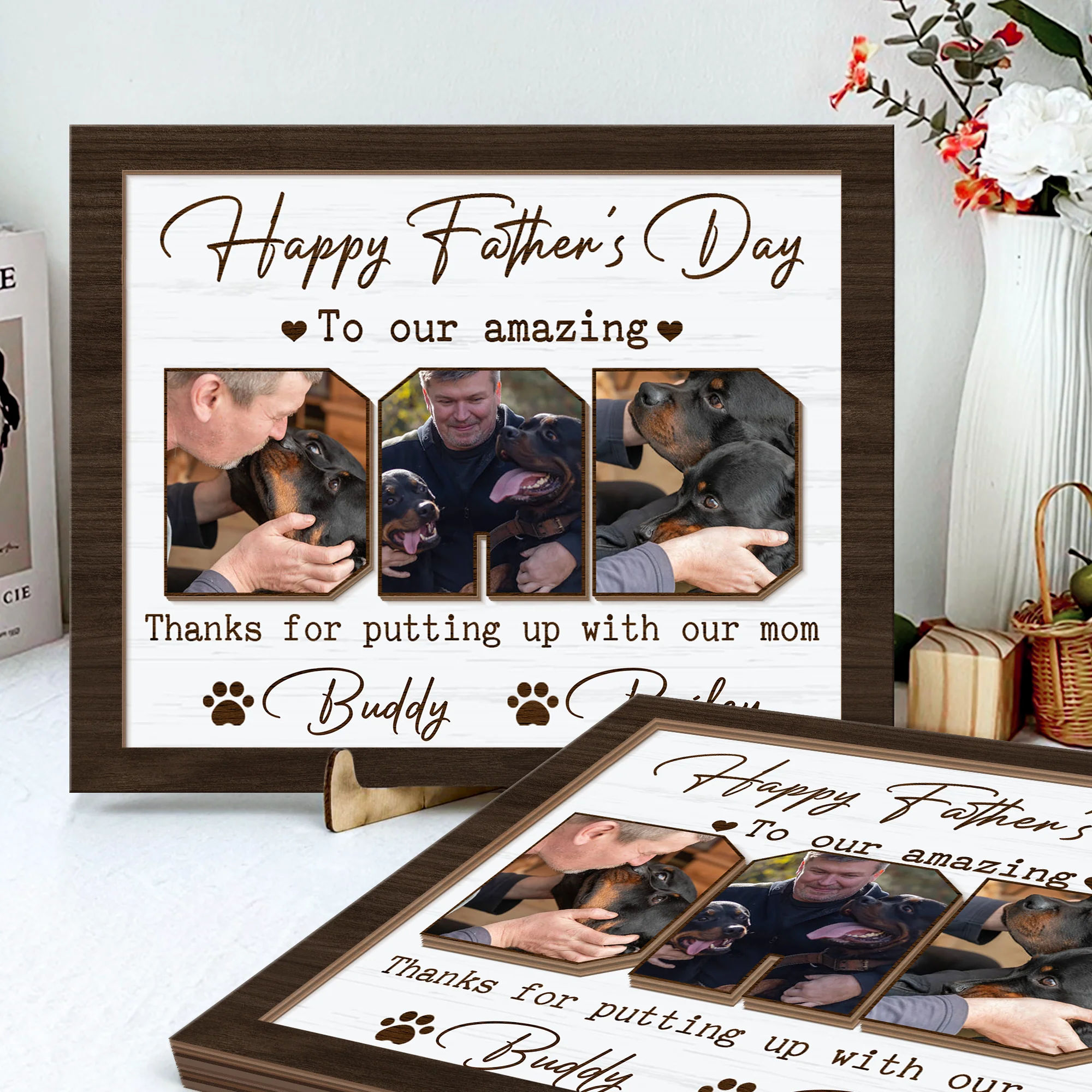Custom Photo Happy Father's Day To My Amazing Dad 2-Layered Wooden Plaque With Stand HA75 892520 - Image 5
