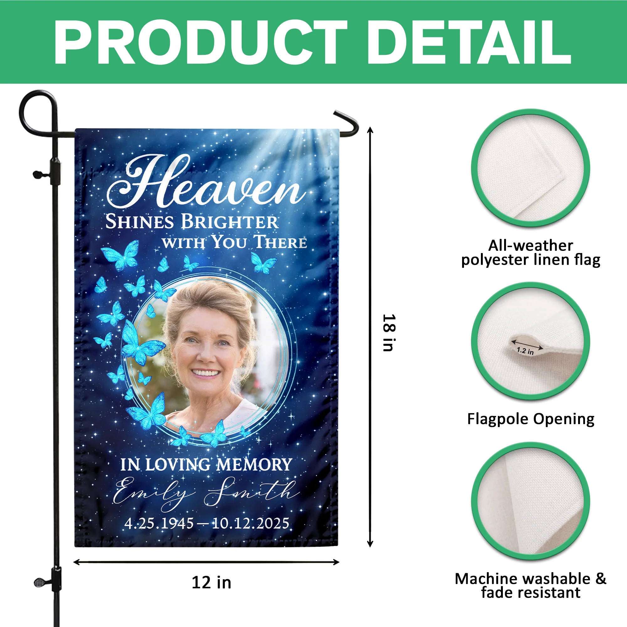 Custom Photo Heaven Shines Brighter With You There Personalized Memorial Garden Flag HA75 898898 - Image 6