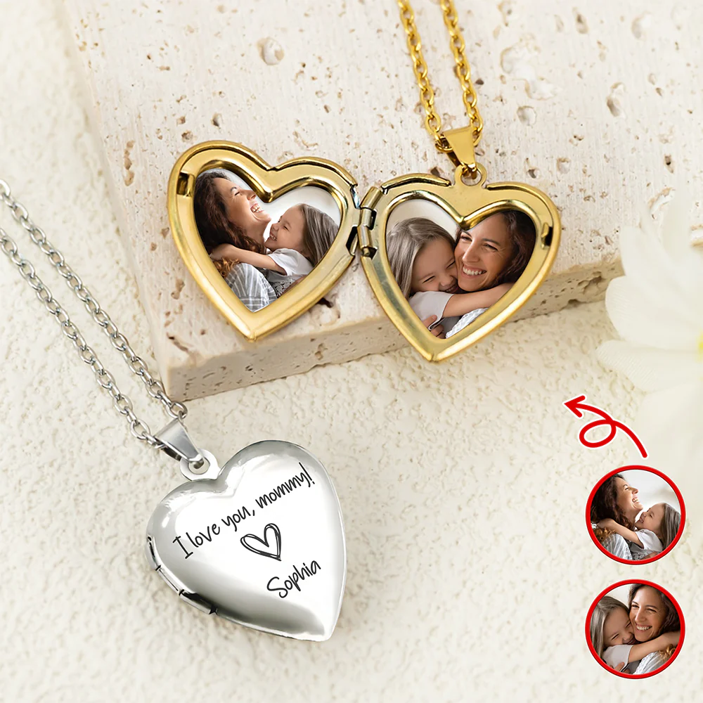 Custom Photo I Love You, Mommy Heart Locket Necklace Mother's day Gift HA75 920702 - Image 2