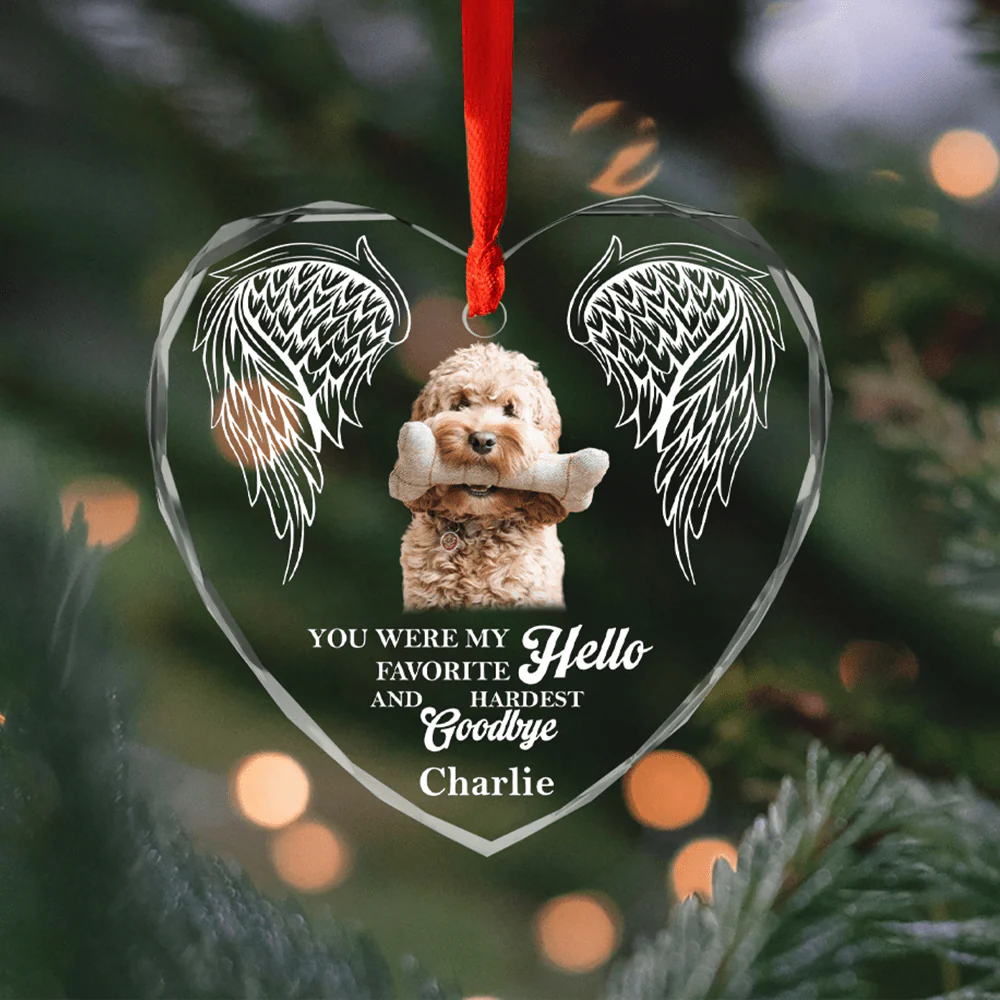 Custom Photo In Loving Memory Angel Wings Dog Cat Pet Heart Shaped Glass Ornament For Christmas HA75 891566 - Image 2