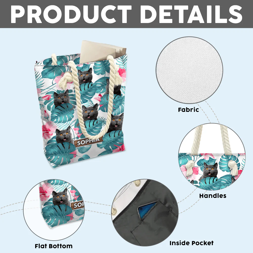 Custom Photo It's Summer Time Cat Beach Tote Bag HA75 891176 - Image 3