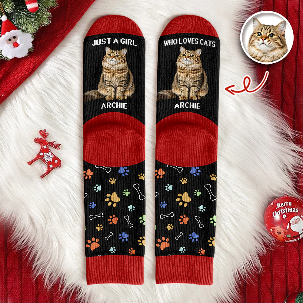 Custom Photo Just A Girl Who Loves Cats Crew Socks HA75 897196 - Image 3