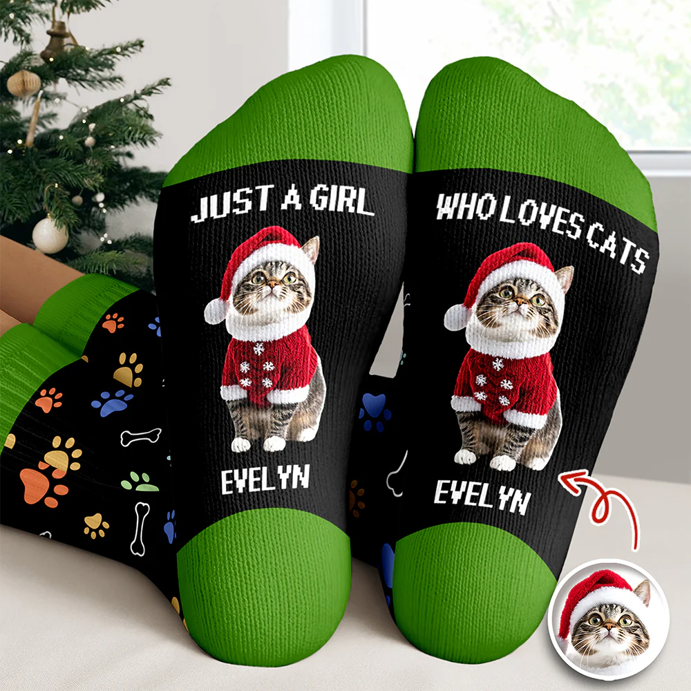 Custom Photo Just A Girl Who Loves Cats Crew Socks HA75 897196 - Image 5