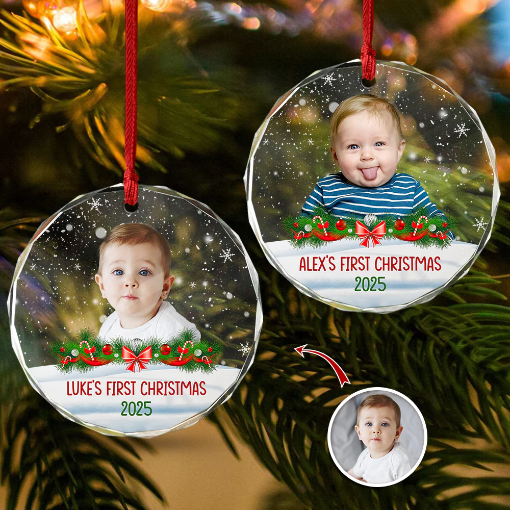 Custom Photo Kid's First Christmas Glass Ornament Family Gift HA75 897934 - Image 5