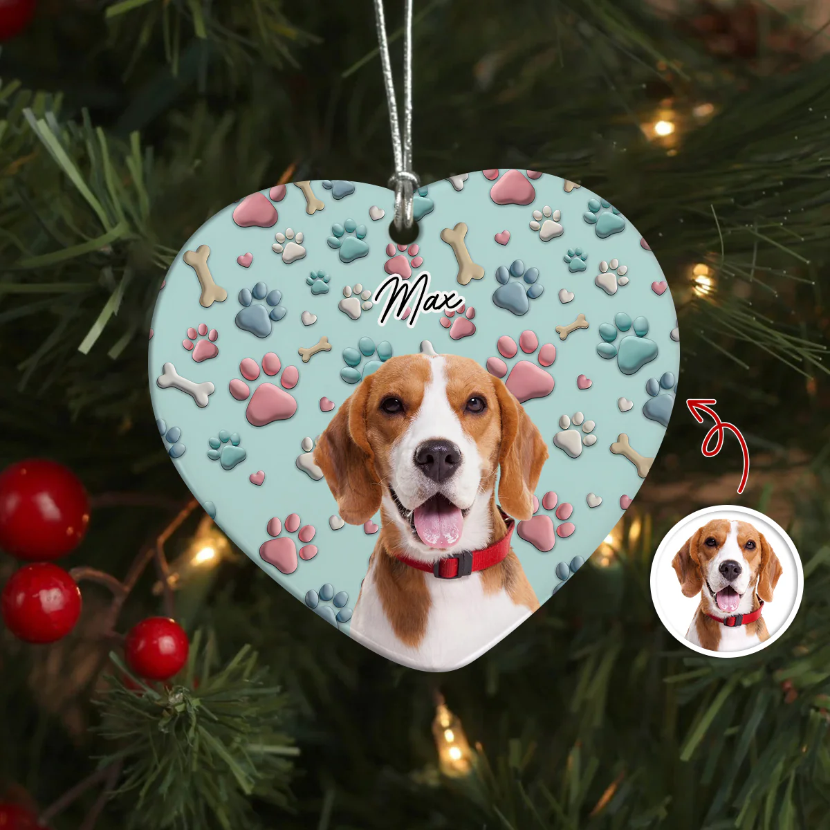 Custom Photo Lovely Dog Cat 3D Effect Heart Shaped Ceramic Ornament HA75 898194 - Image 3