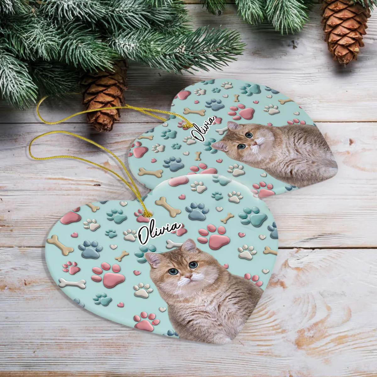Custom Photo Lovely Dog Cat 3D Effect Heart Shaped Ceramic Ornament HA75 898194 - Image 4