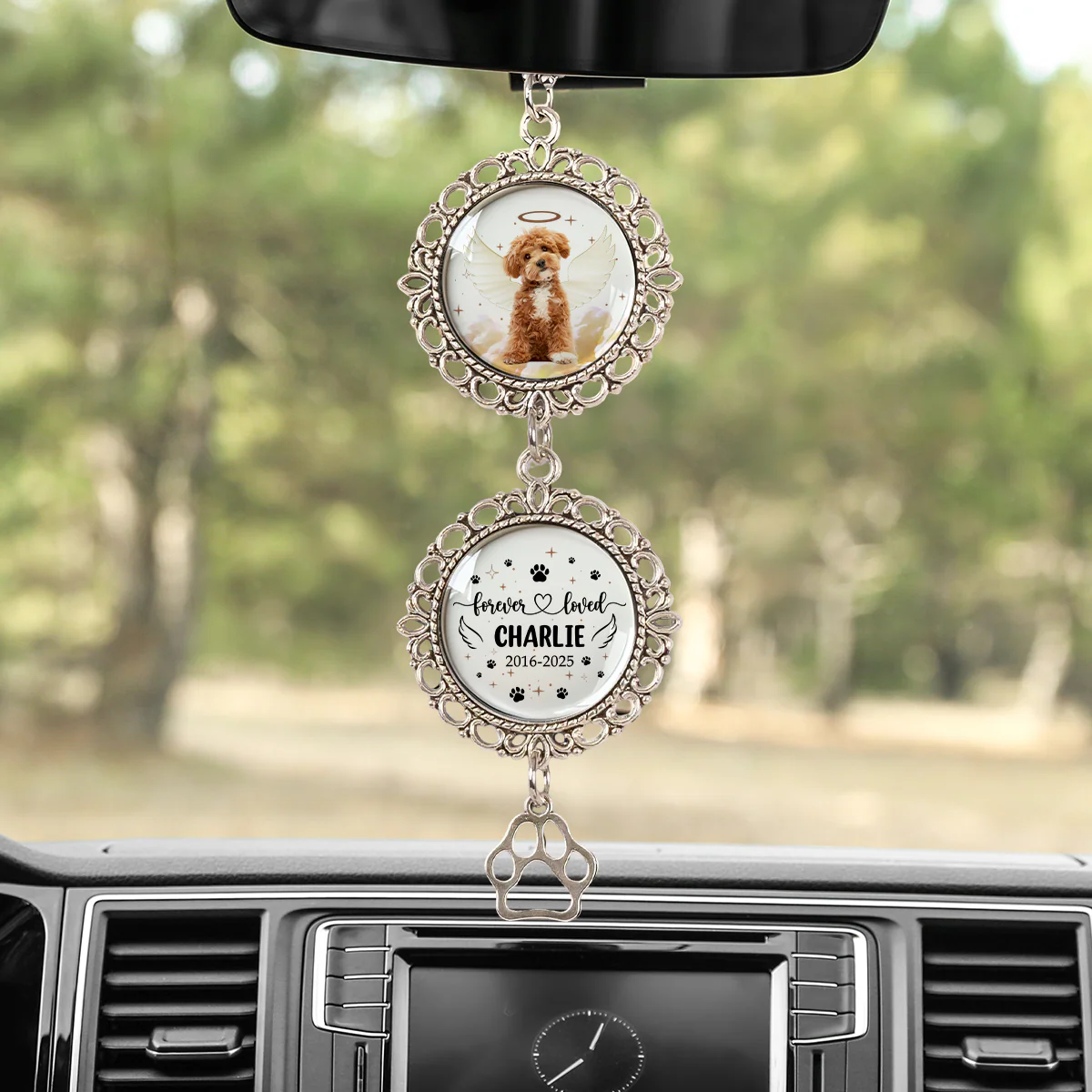 Custom Photo Memorial Forever Loved Dog Cat Pet Car Hanging Ornament With Charm HA75 891956 - Image 3