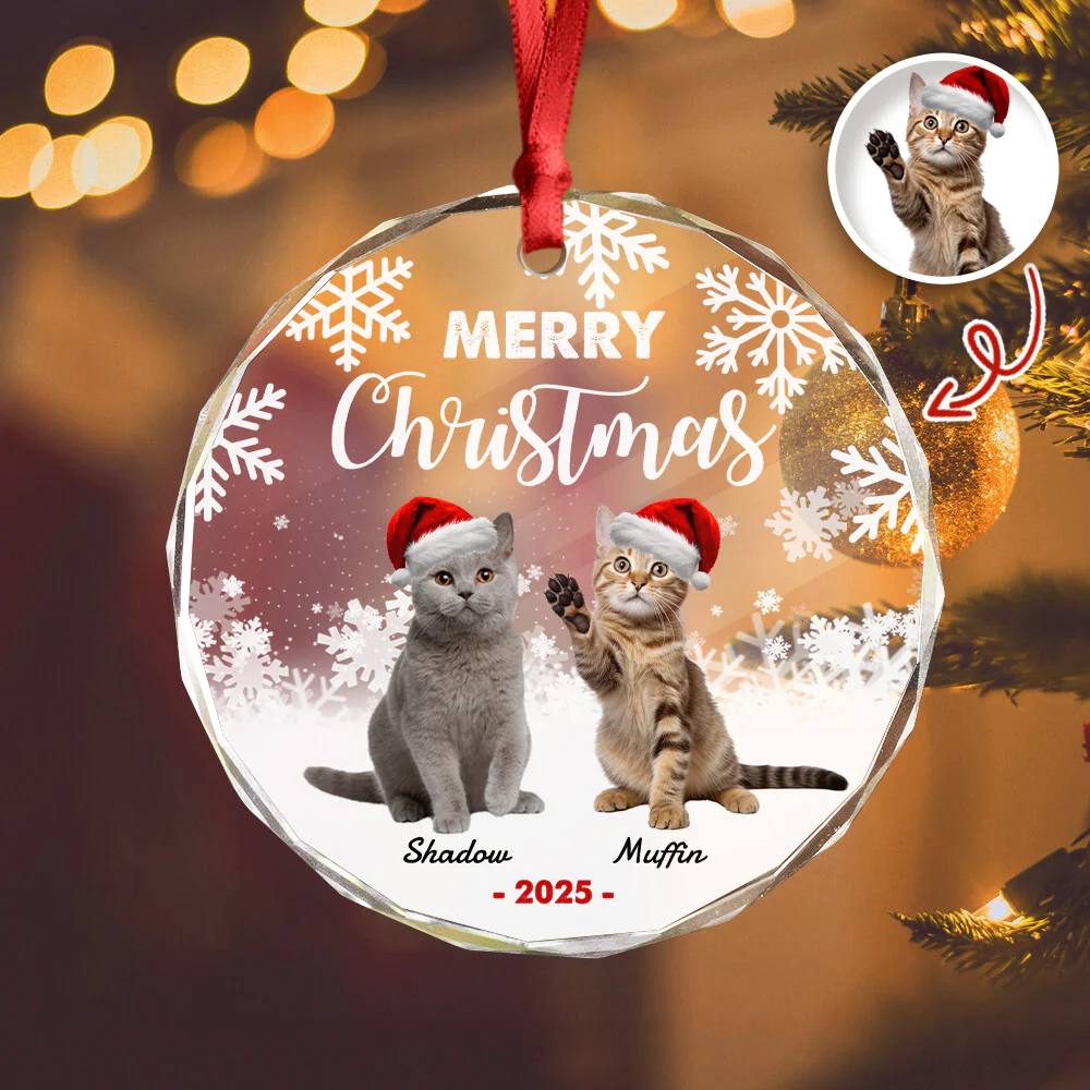 Custom Photo Meowy Christmas Glass Ornament For Cat Lovers HA75 897488 - Image 2