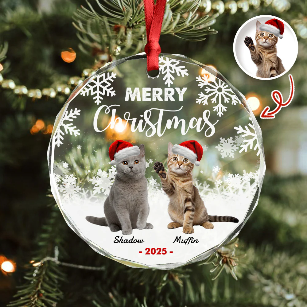 Custom Photo Meowy Christmas Glass Ornament For Cat Lovers HA75 897488 - Image 4