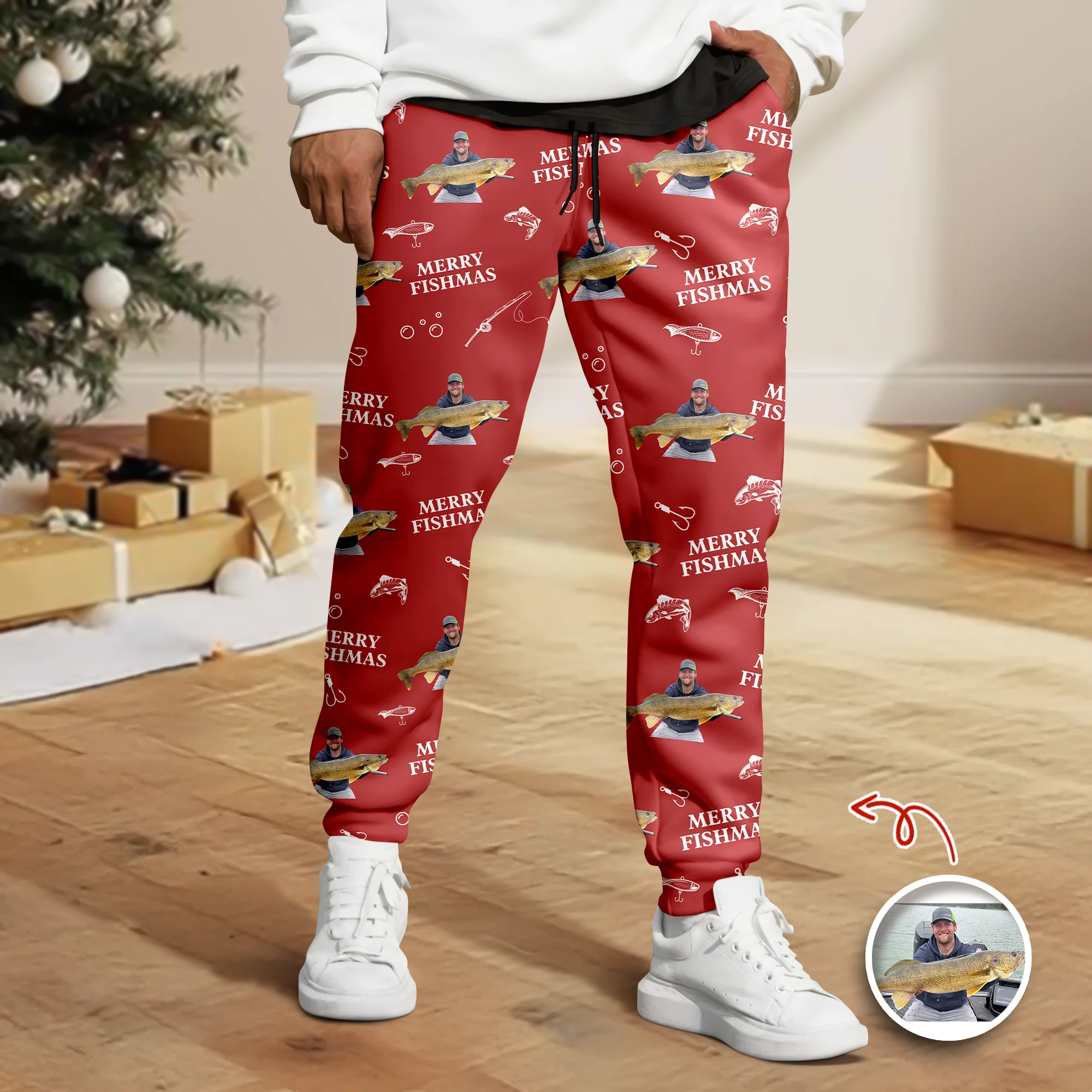 Custom Photo Merry Fishmas Sweatpants Christmas Gift For Fishing Lovers, Fisherman HA75 898126 - Image 2