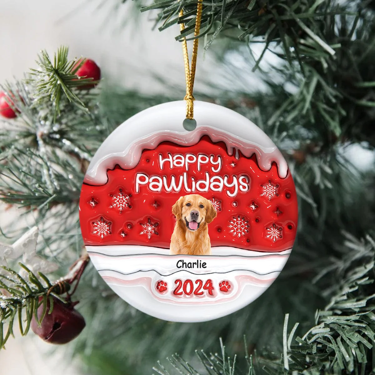 Custom Photo Merry Woofmas Dog 3D Inflated Effect Printed Ornament N304 HA75 891540 - Image 2