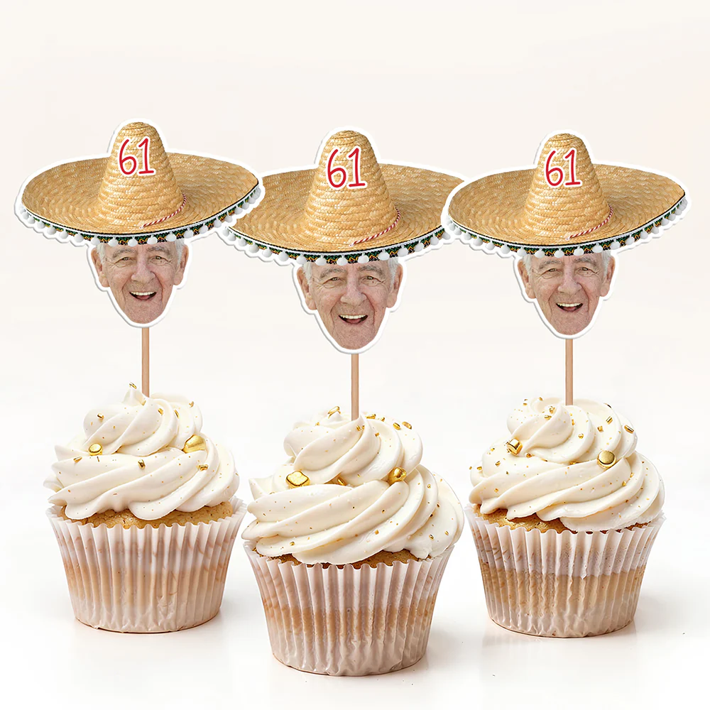 Custom Photo Mexican Fiesta Sombrero Maracas Birthday Decoration Party Cupcake Toppers HA75 892110 - Image 2