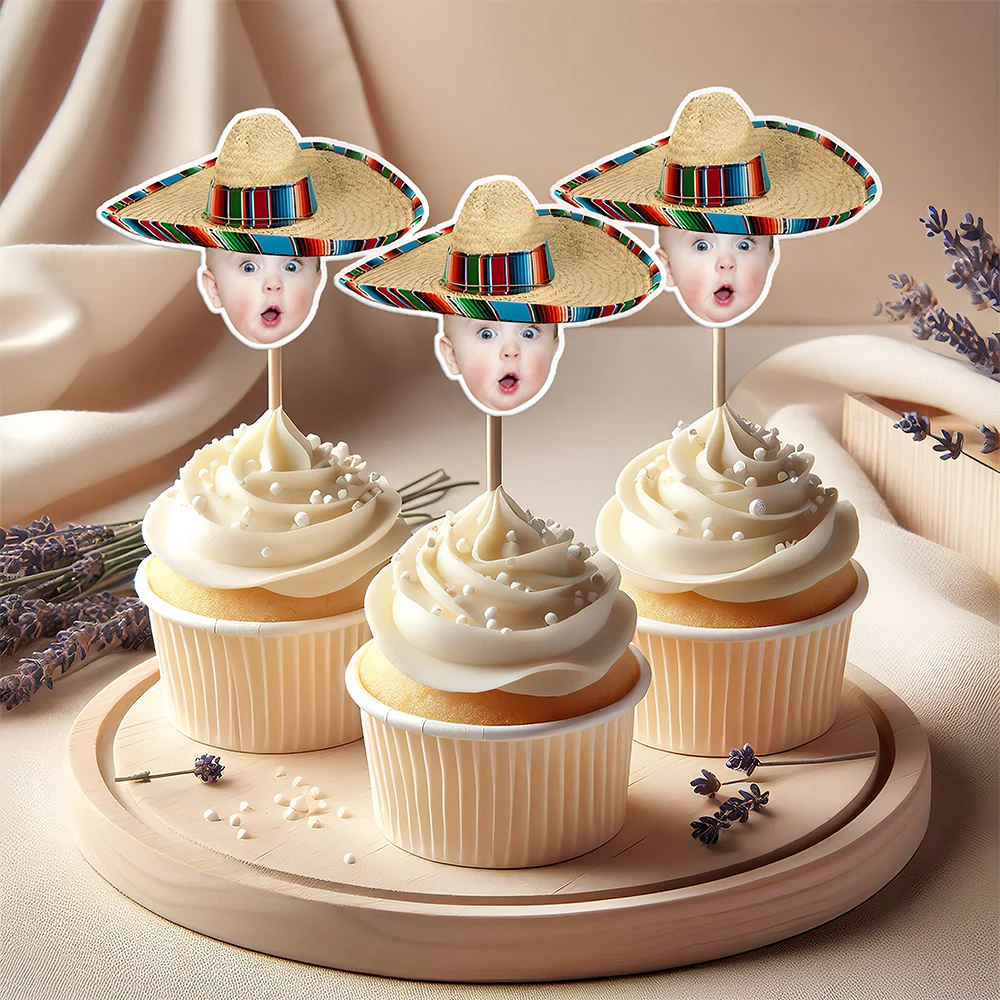 Custom Photo Mexican Fiesta Sombrero Maracas Birthday Decoration Party Cupcake Toppers HA75 892110 - Image 9