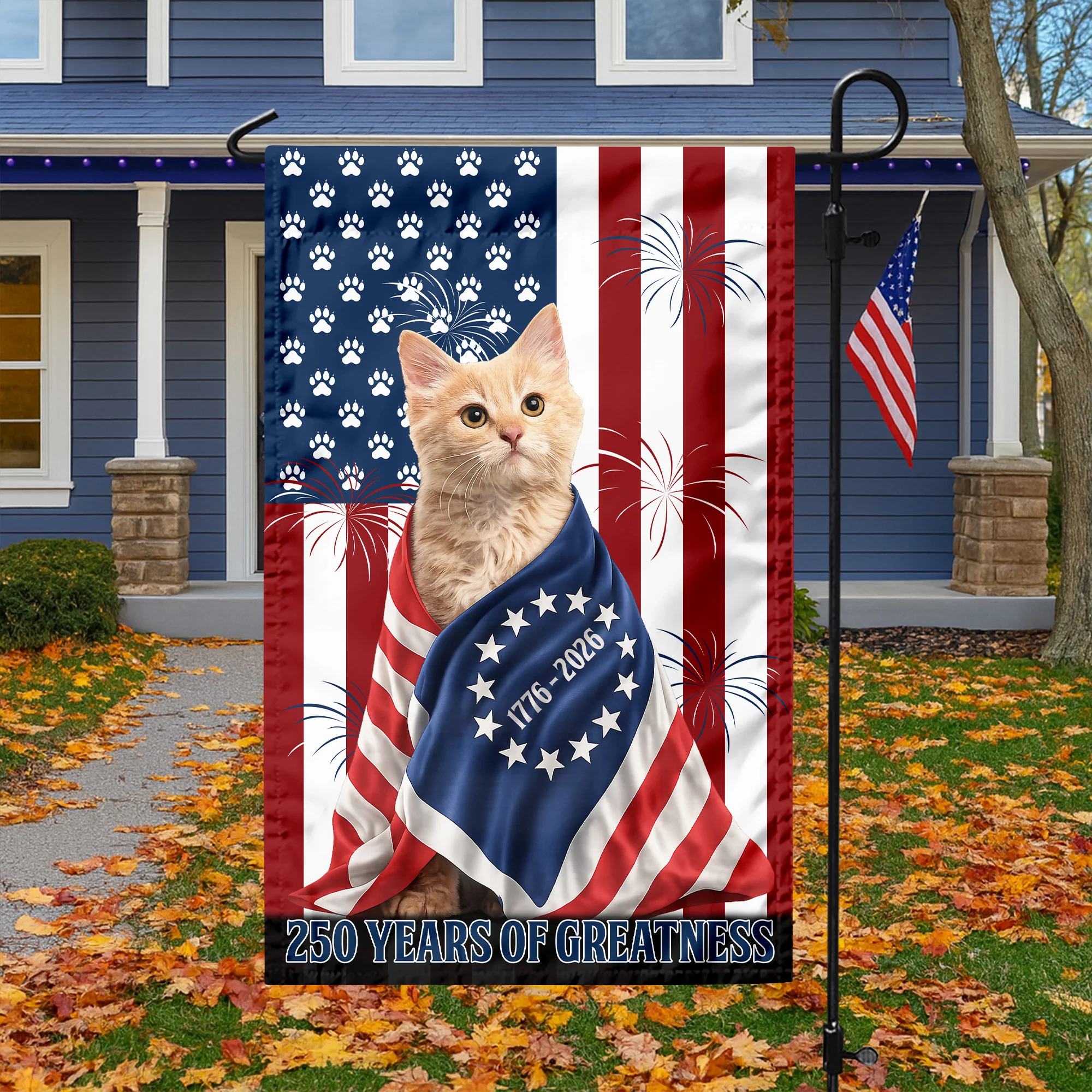 Custom Photo My Dog, Cat Loves USA 250 Patriotic Garden Flag HA75 898908 - Image 6
