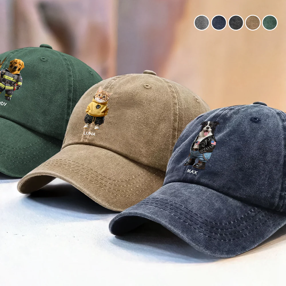 Custom Photo Name Dog Cat Career Uniforms Washed Denim Baseball Cap For Dog Pet Lover HA75 897606 - Image 4