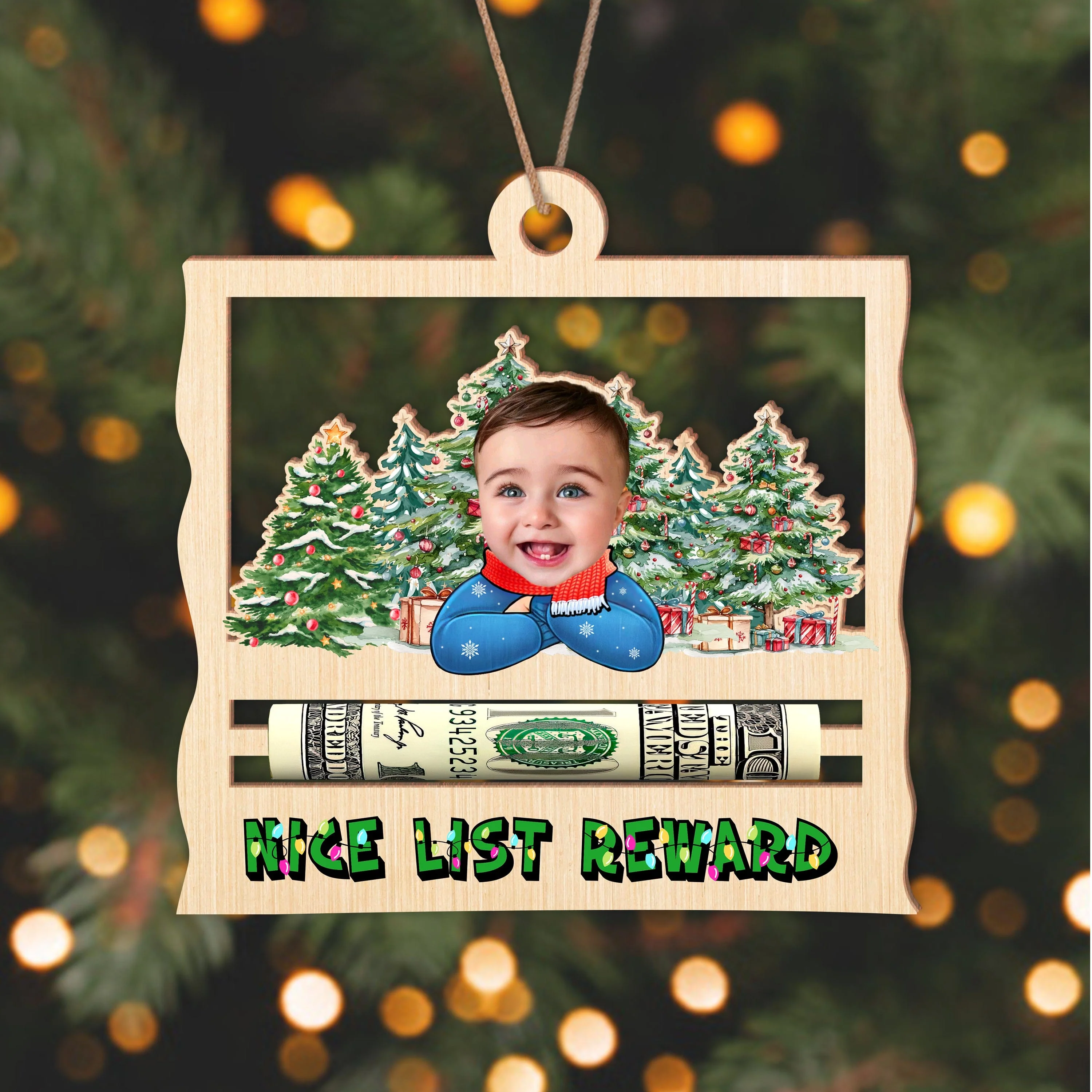 Custom Photo Nice List Reward Christmas Gifts Wood Money Holder Ornament HA75 891542 - Image 3