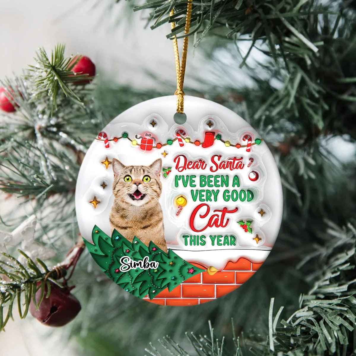 Custom Photo On The Naughty List And I Regret Nothing Cat 3D Inflated Effect Printed Ornament N304 HA75 891590