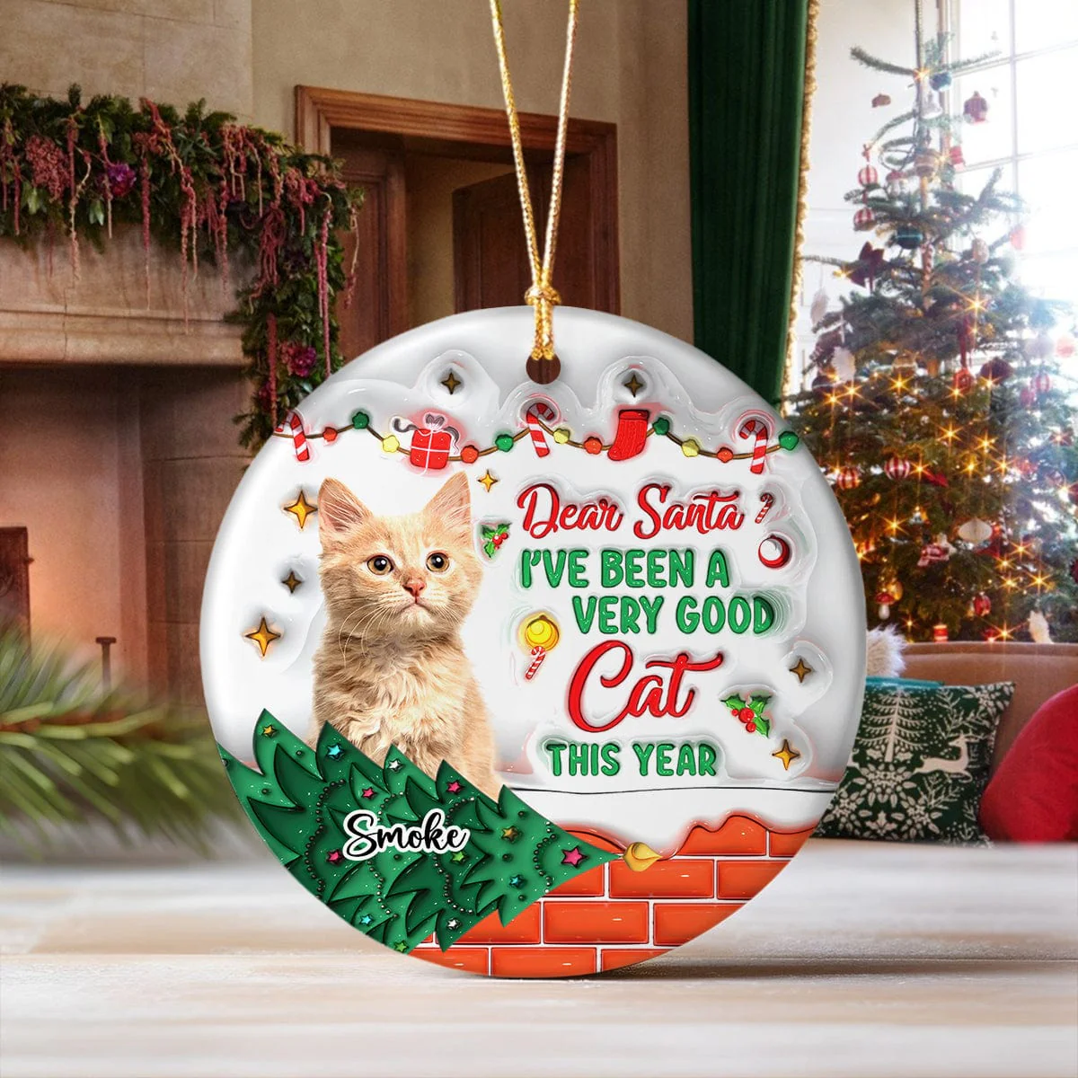 Custom Photo On The Naughty List And I Regret Nothing Cat 3D Inflated Effect Printed Ornament N304 HA75 891590 - Image 4