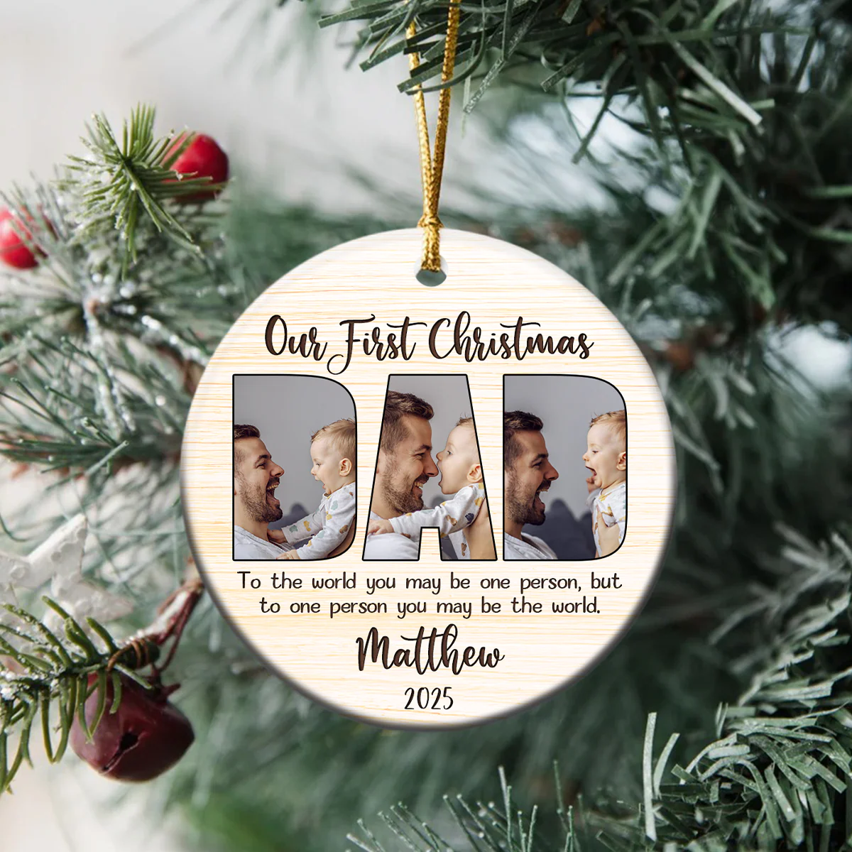 Custom Photo Our First Christmas Ceramic Ornament Gift For Dad, Father HA75 897102 - Image 2
