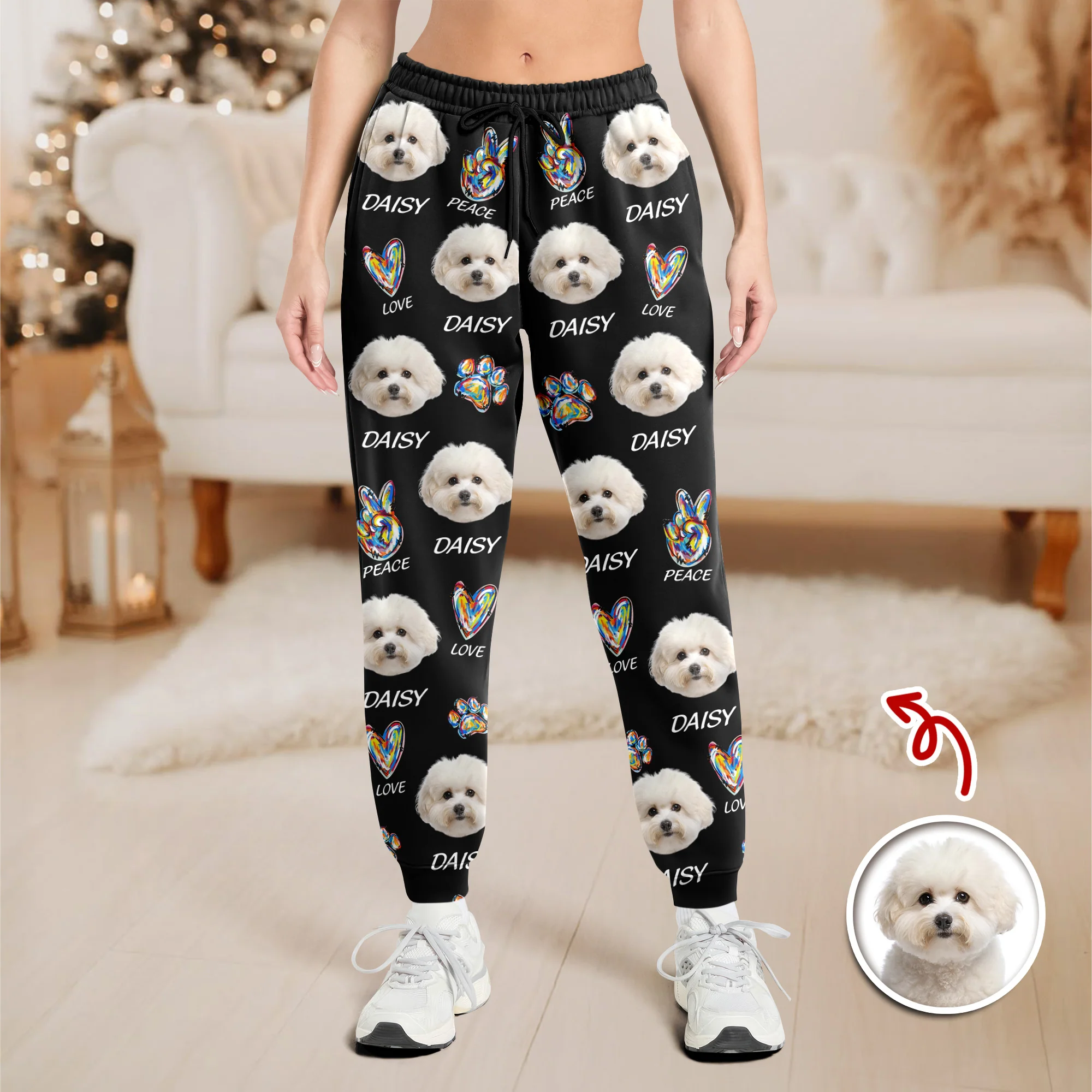 Custom Photo Peace, Love, Dog Sweatpants HA75 897678 - Image 3