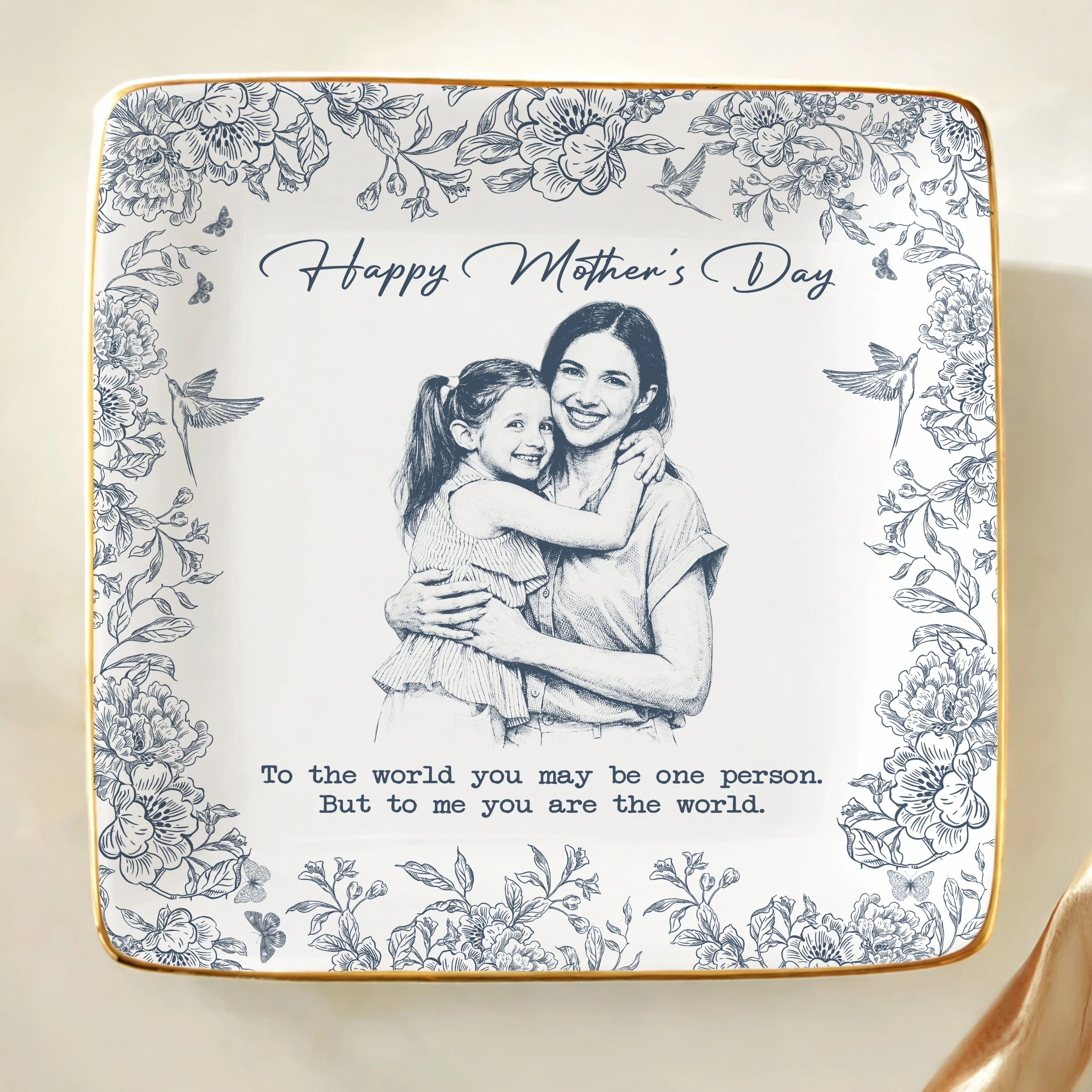 Custom Photo Pencil Sketch Happy Mother's Day To Mom Personalized Ring Dish HA75 920706 - Image 2