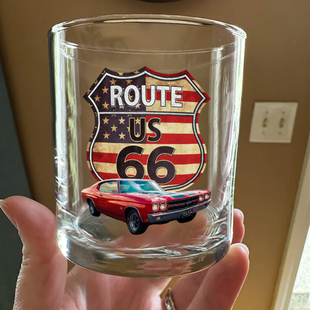 Custom Photo Route US 66 Car Print Whiskey Glass HA75 898094 - Image 2