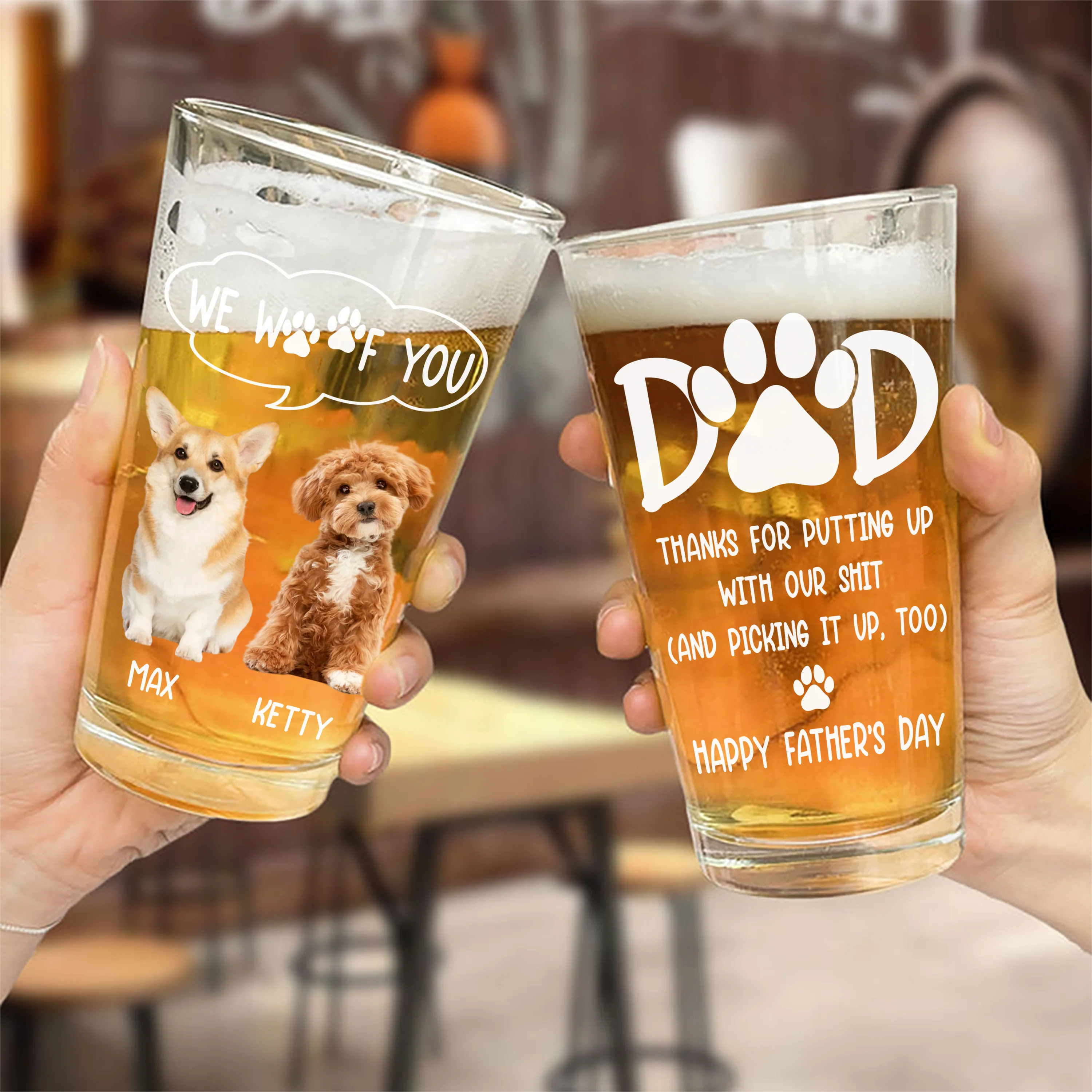 Custom Photo Thanks Dad We Woof You Print Beer Glass Father's Day Gift HA75 892218 - Image 2