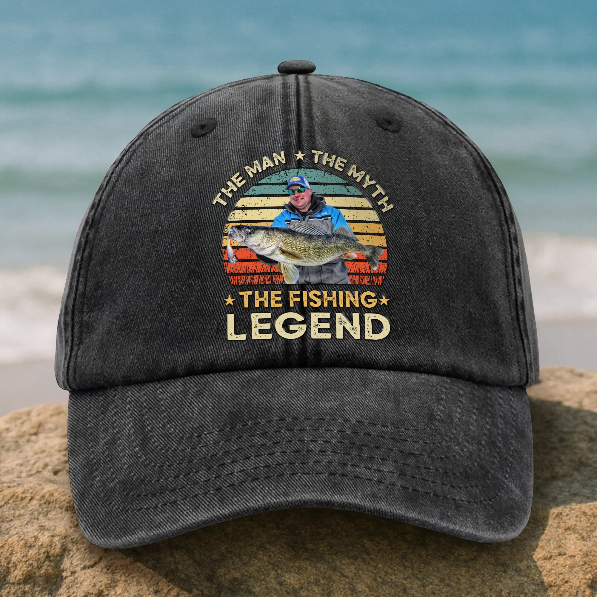 Custom Photo The Fishing Legend Washed Denim Baseball Cap HA75 892488 - Image 11