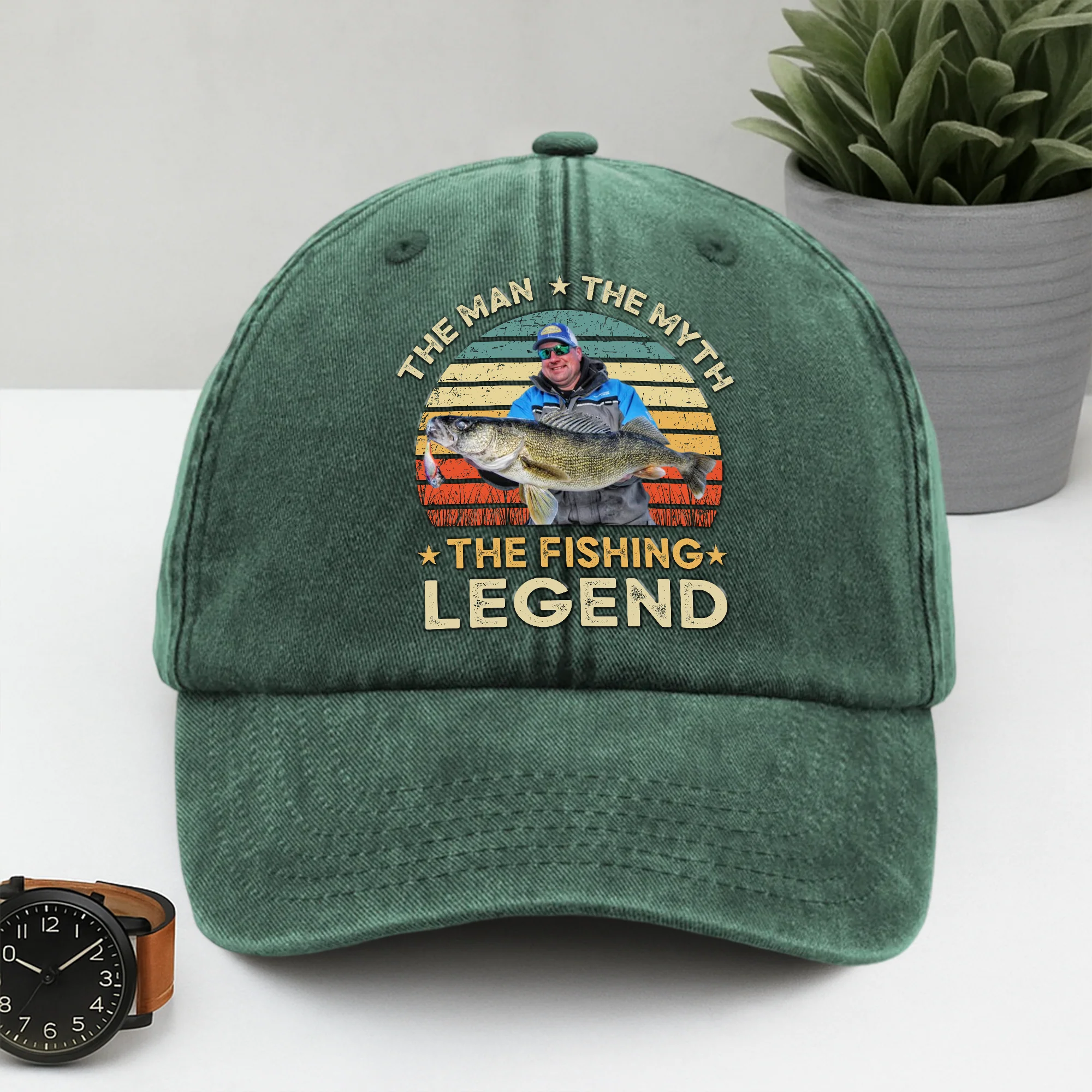 Custom Photo The Fishing Legend Washed Denim Baseball Cap HA75 892488 - Image 12