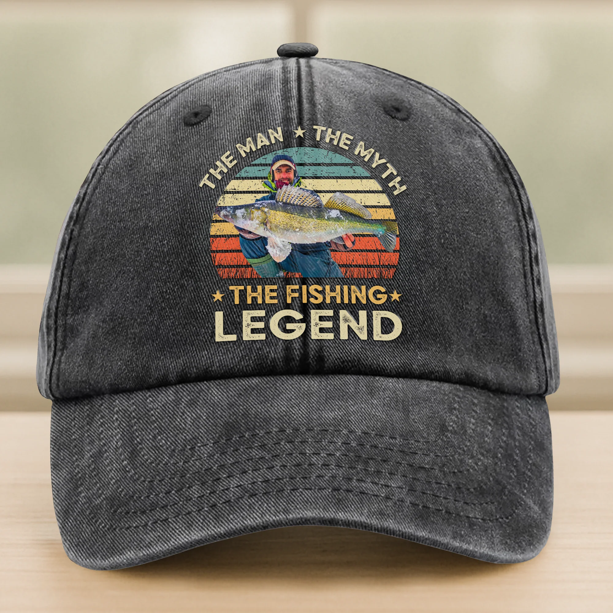 Custom Photo The Fishing Legend Washed Denim Baseball Cap HA75 892488 - Image 8