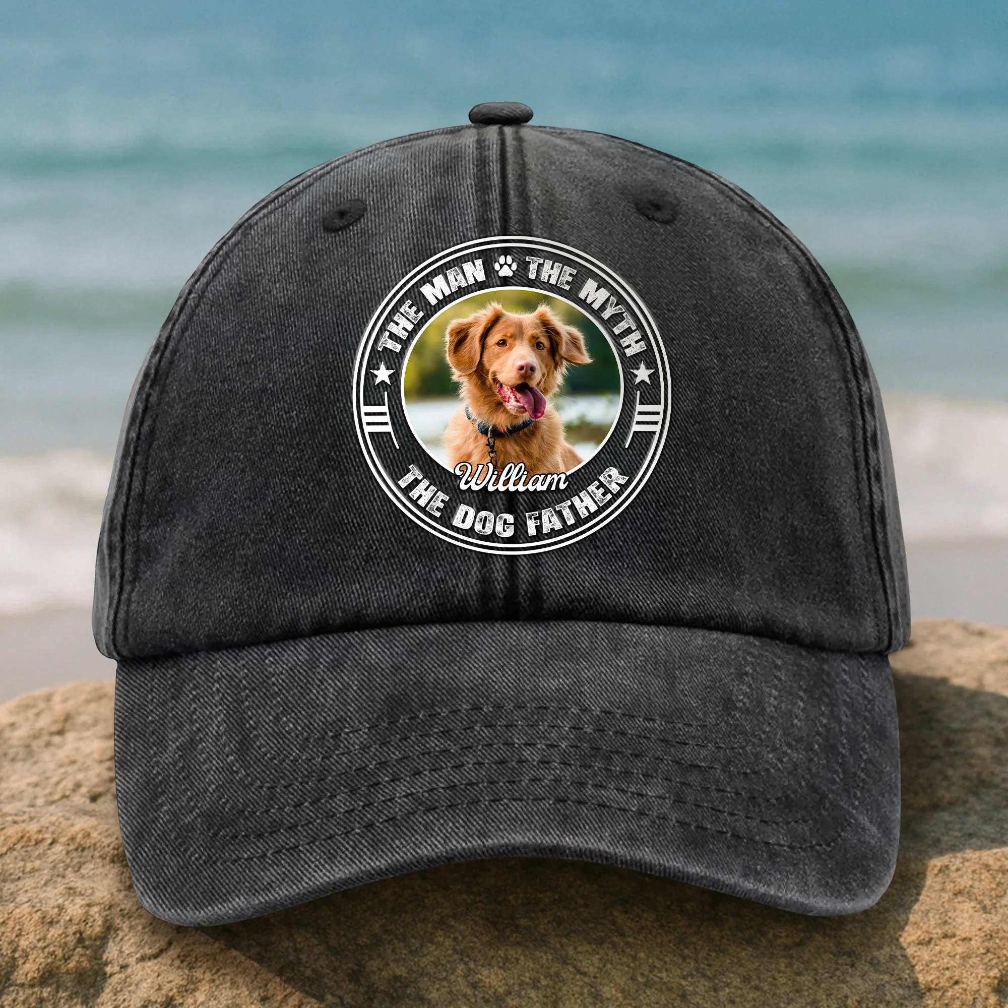 Custom Photo The Man The Myth Dog Dad Washed Denim Baseball Cap HA75 892496 - Image 8