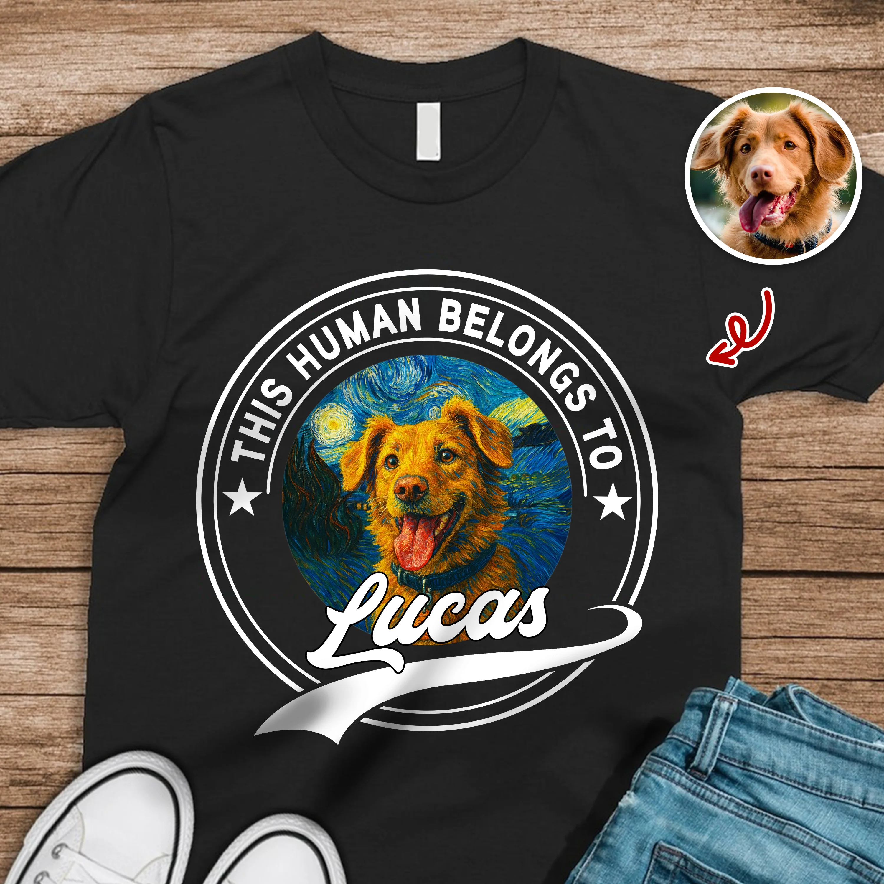 Custom Photo This Human Belongs To Dog Van Gogh Style Dark Shirt HA75 897216 - Image 8