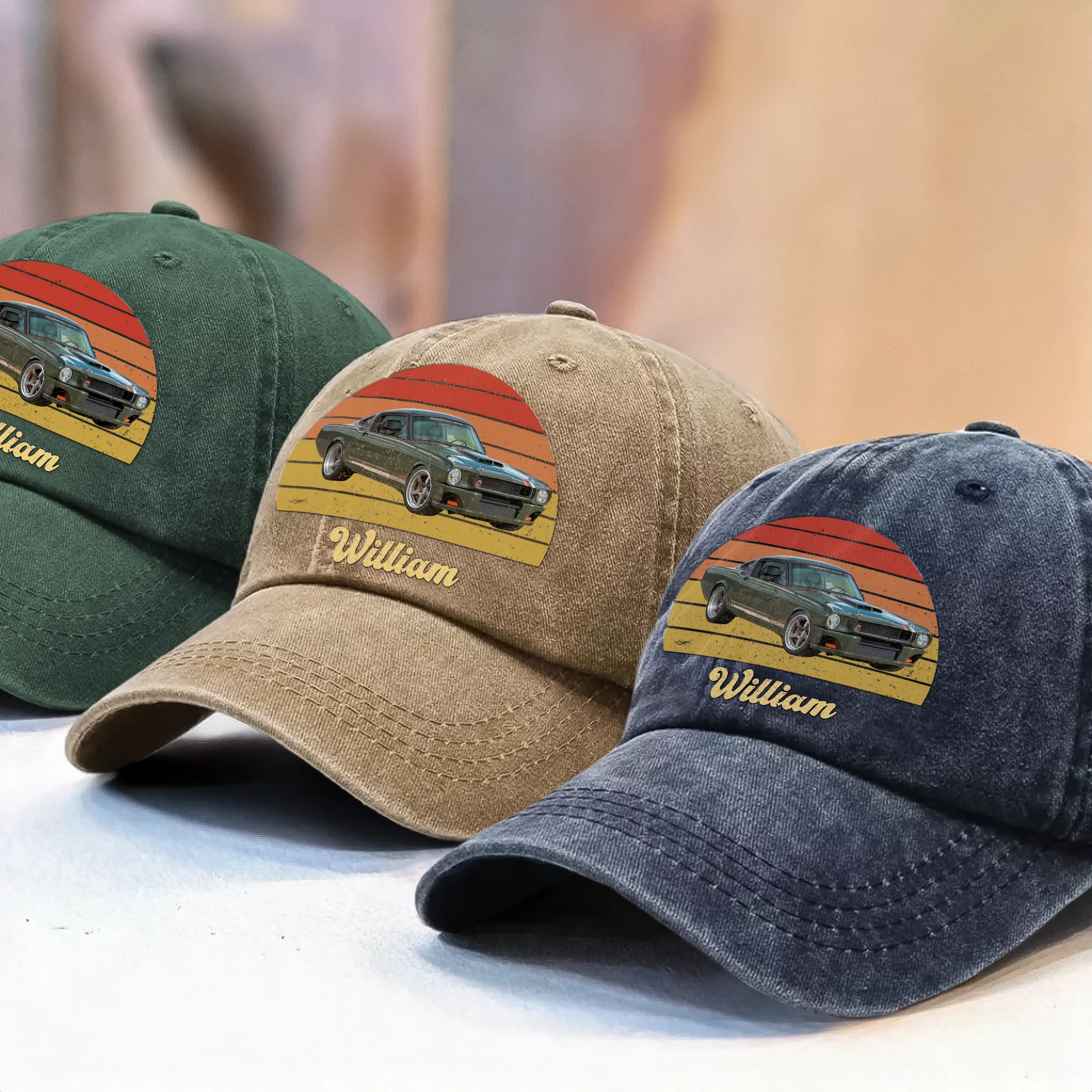 Custom Photo Vintage Retro Car Washed Denim Baseball Cap HA75 892552 - Image 4