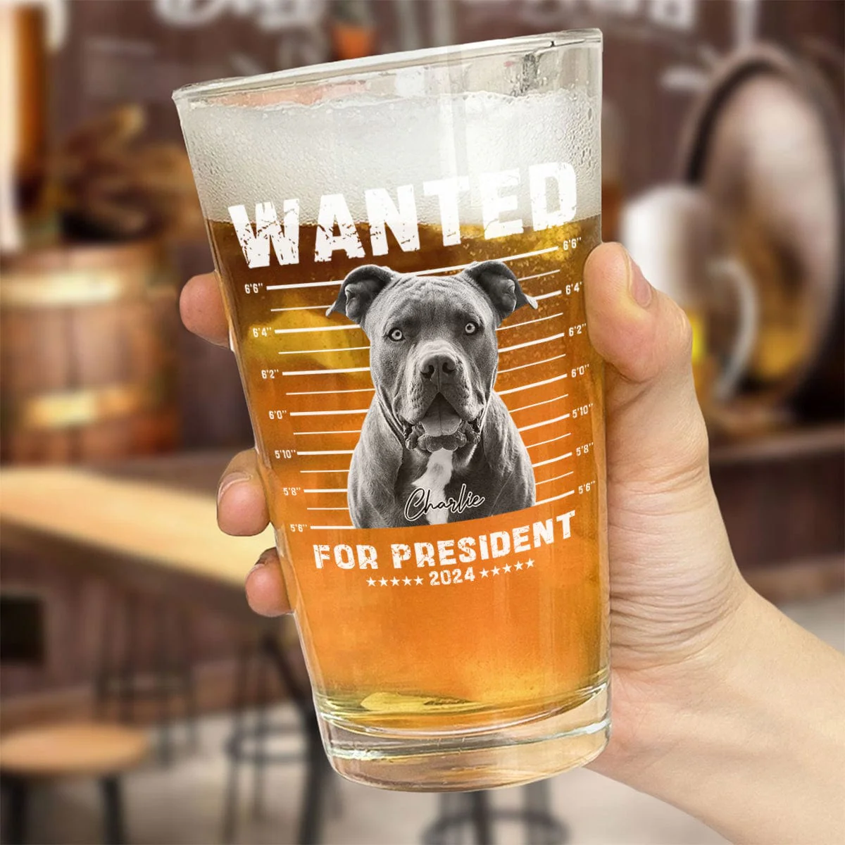 Custom Photo Wanted President, Live Preview Dog Cat Print Beer Glass HA75 890770 - Image 2