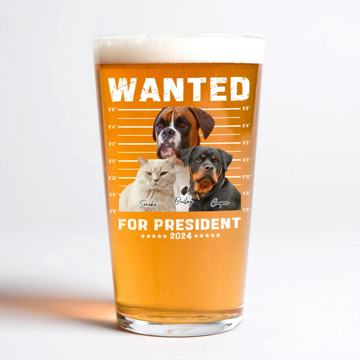 Custom Photo Wanted President, Live Preview Dog Cat Print Beer Glass HA75 890770 - Image 3