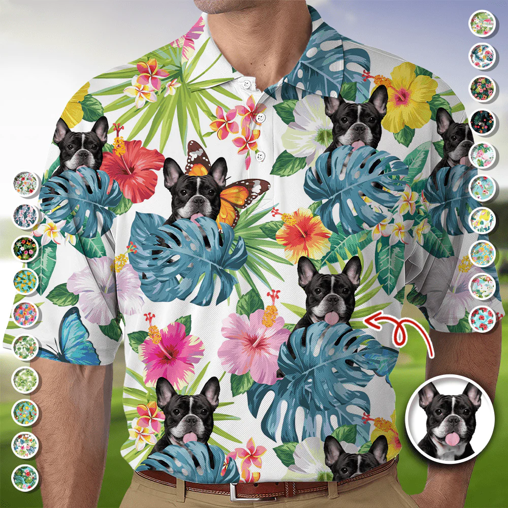 Custom Photo With Tropical Pattern Dog Polo Shirt HA75 890738
