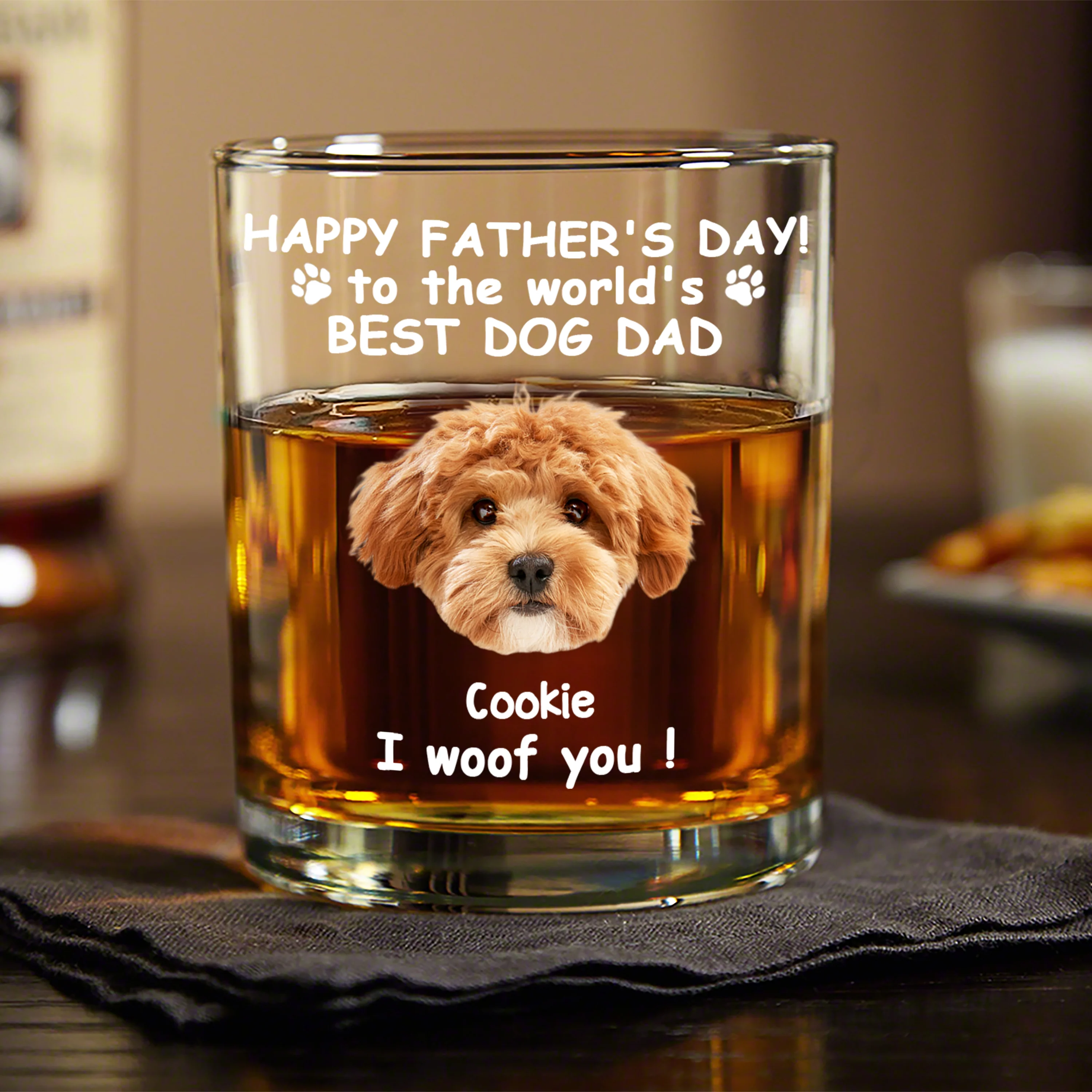 Custom Photo Woof Best Dog Dad Whiskey Glass Father's Day Gifts HA75 892370 - Image 2