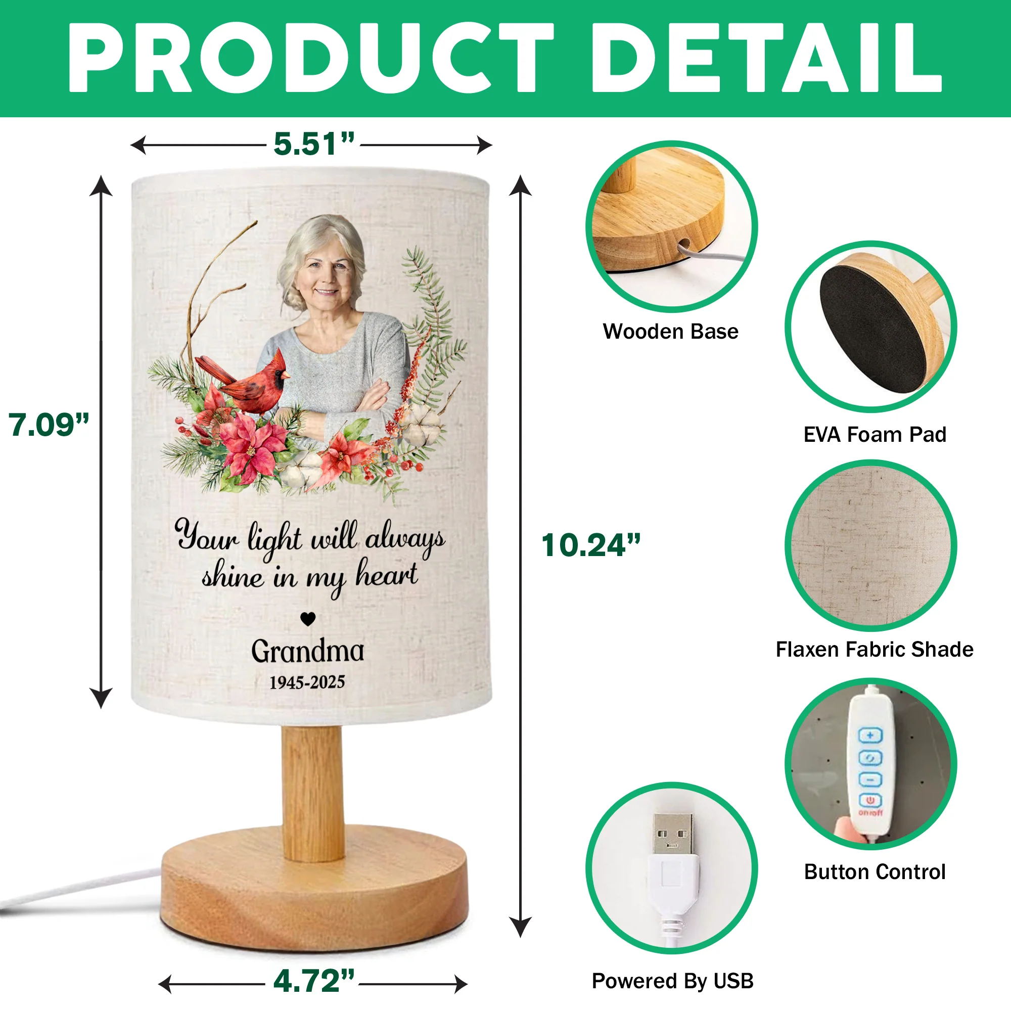 Custom Photo You Will Remain In Our Hearts Forever Memorial Fabric Lamp HA75 892360 - Image 6