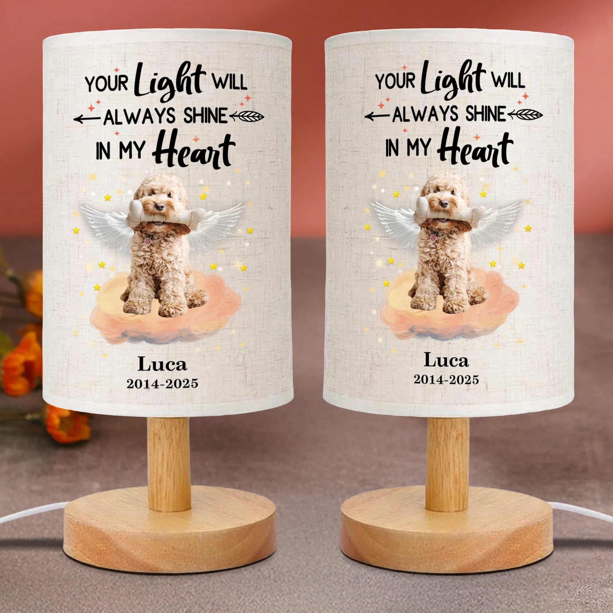 Custom Photo Your Light Will Always Shine In My Heart Dog Memorial Fabric Lamp HA75 892314 - Image 3