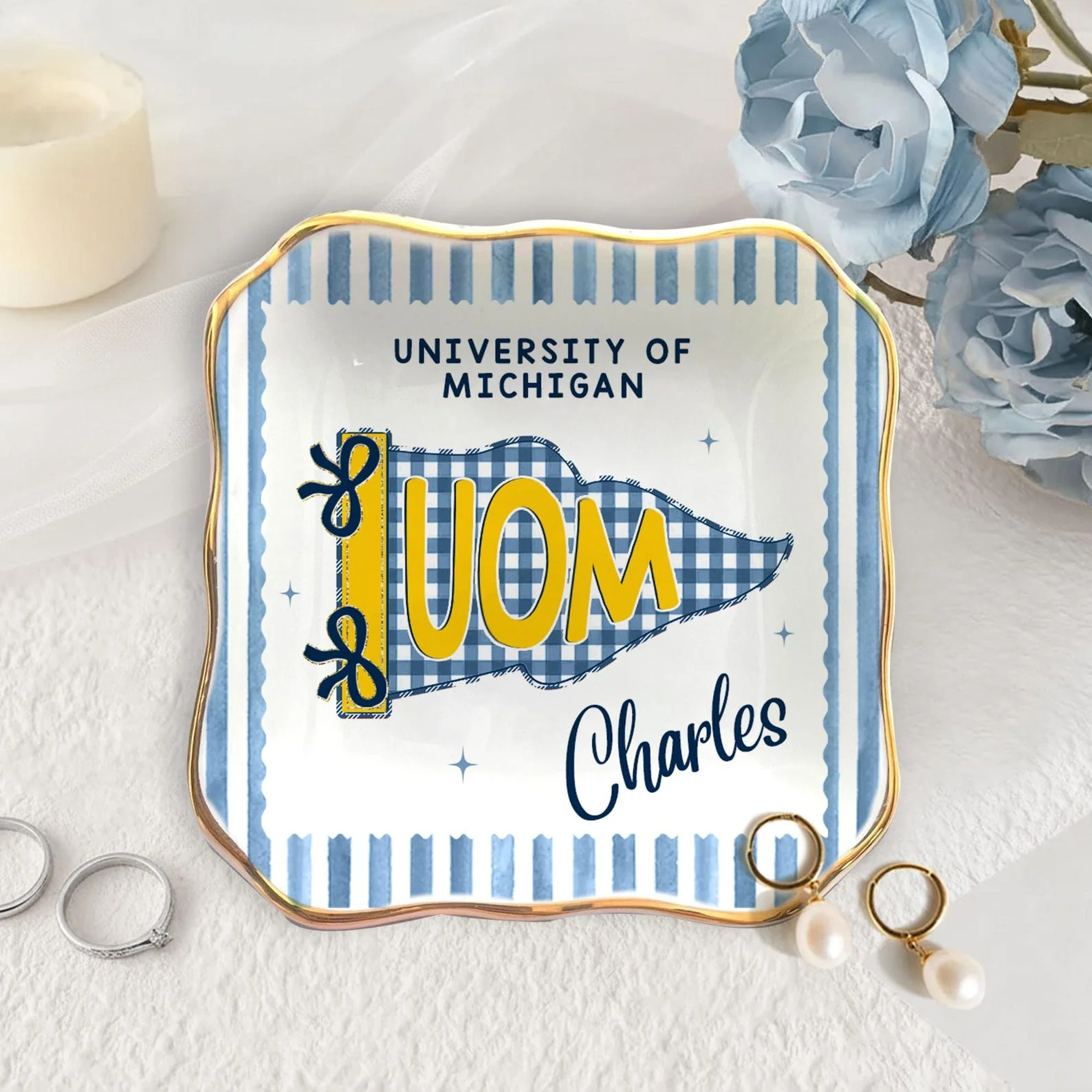 Custom School Pennant Flag Ring Dish, College Graduation Gift, Class of 2026 Ring Dish - Graduation Gift HA75 921248 - Image 10
