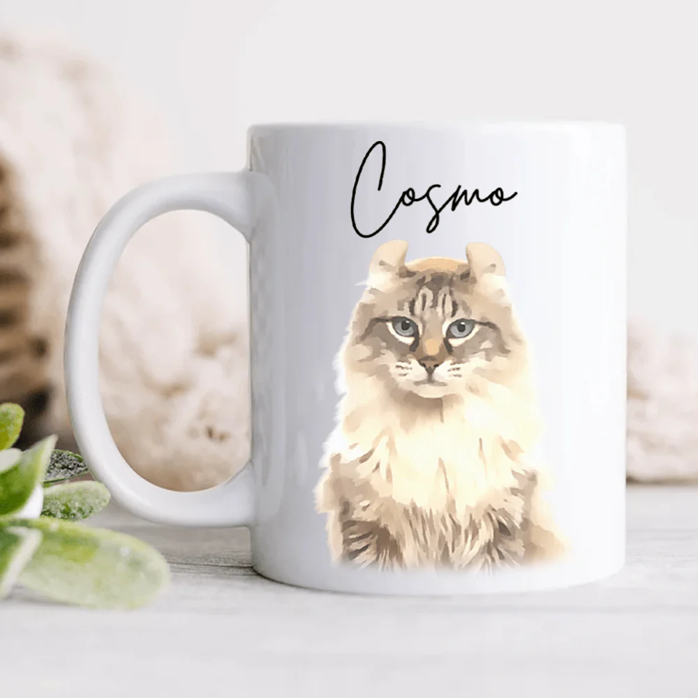 Custom Watercolor Dog Cat Pet Photo White Mug HA75 891802 - Image 3
